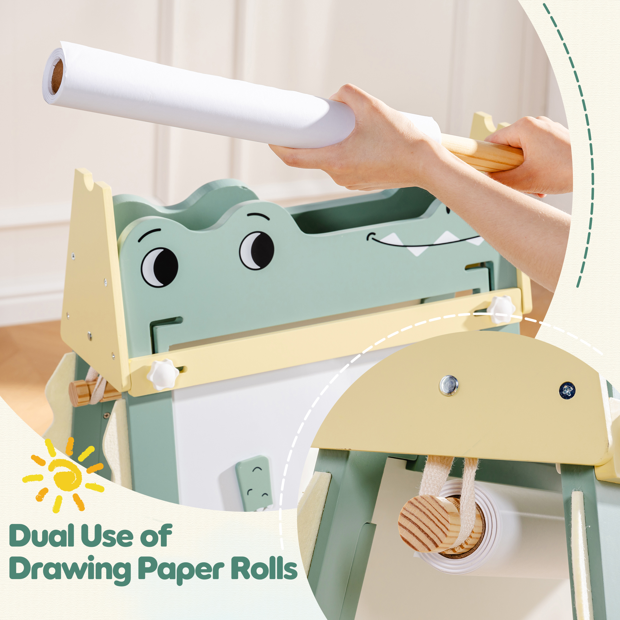 ROBUD Wooden Adjustable Crocodile Easel for Kids