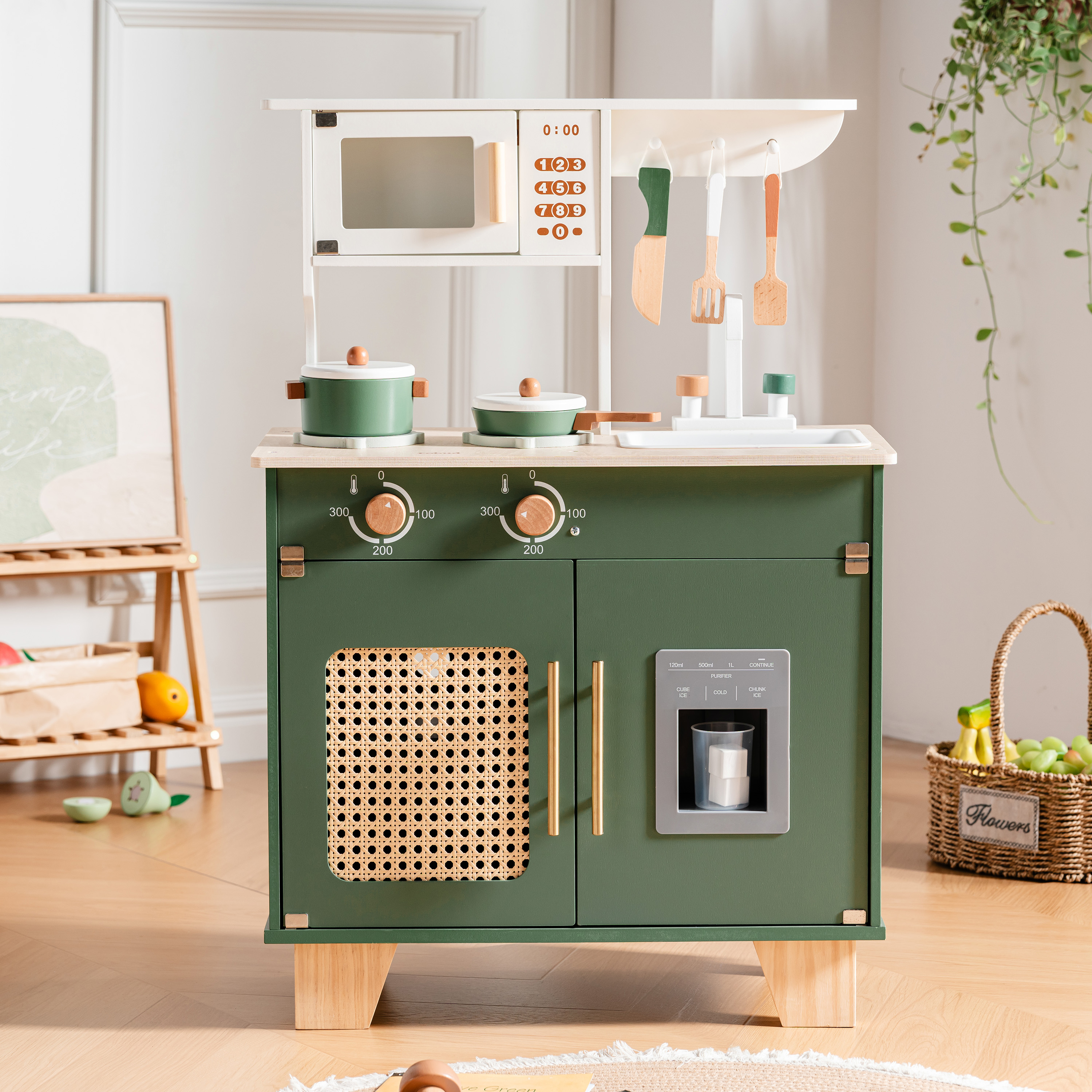 ROBUD Wooden 3 Pieces Kids Kitchen Playset -  Vintage Green
