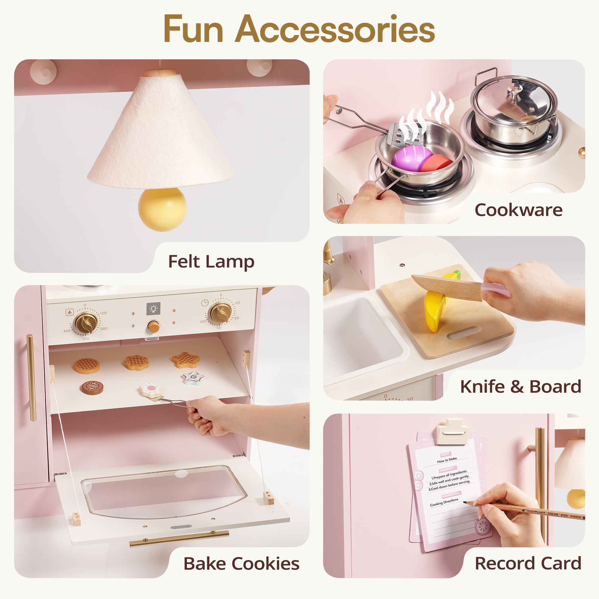 ROBUD Kids Wooden Pretend Cooking Toy with Fridge & Oven