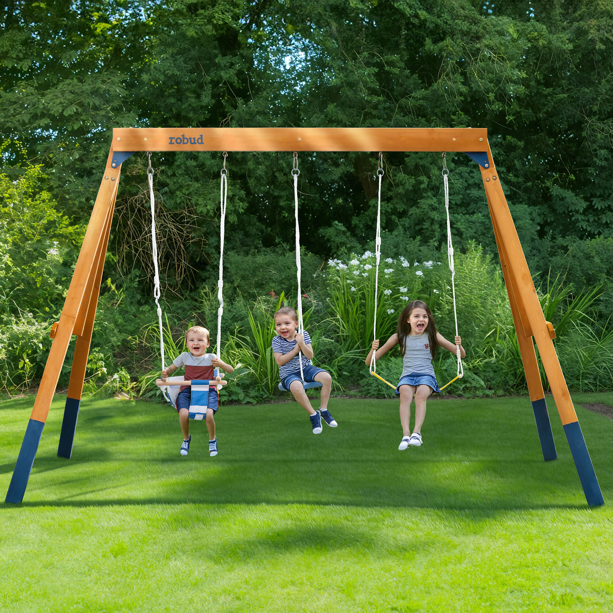 ROBUD Wooden Swing Set with Swings for Kids