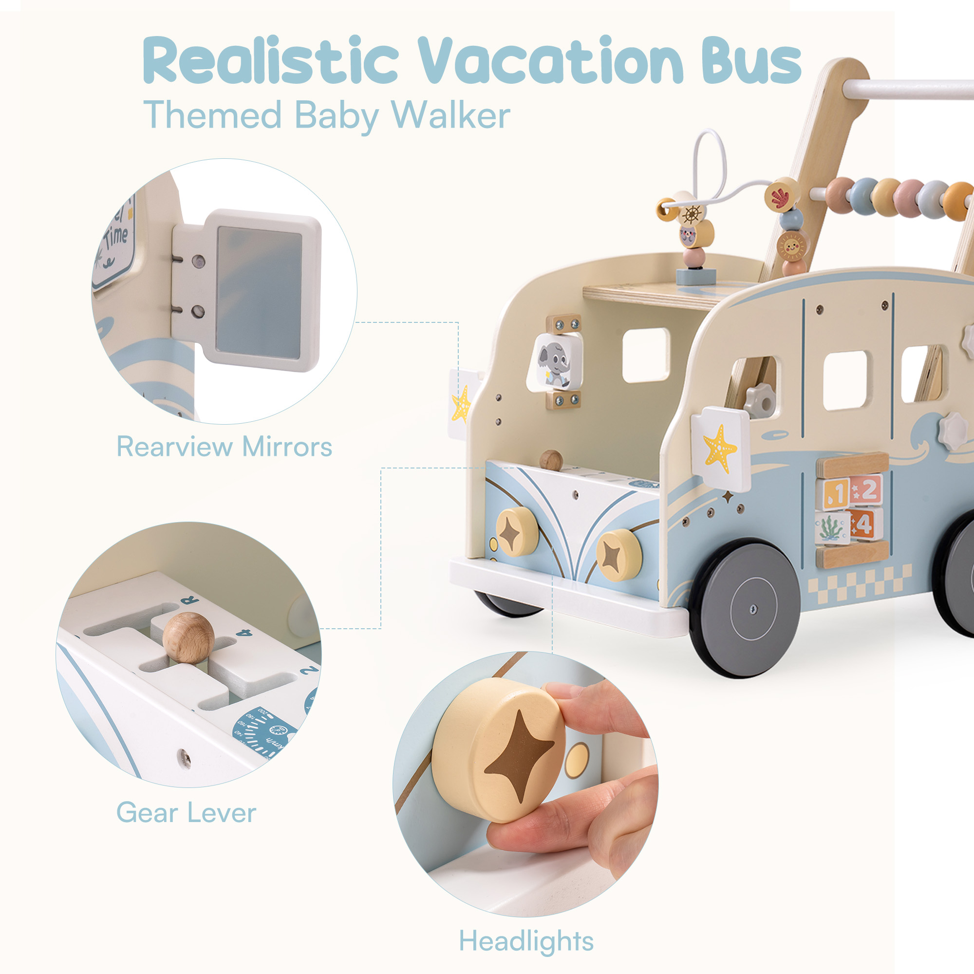ROBUD Wooden Baby Push Walker - Vacaction Bus