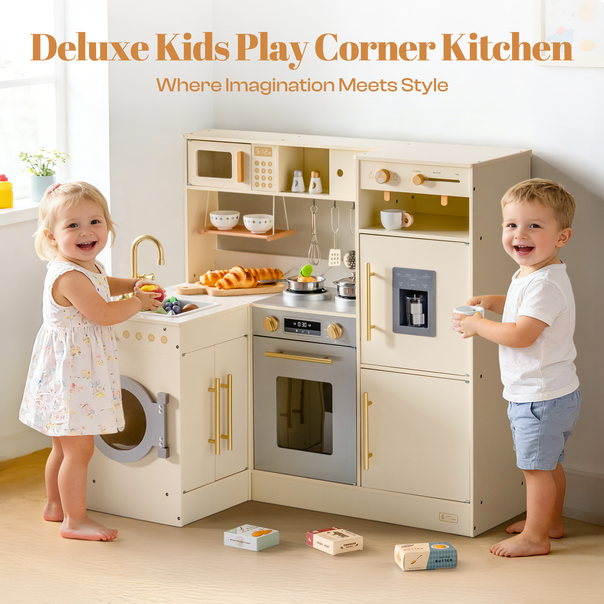 ROBUD  Pretend Corner Kitchen with All-in-One & Combination-Style