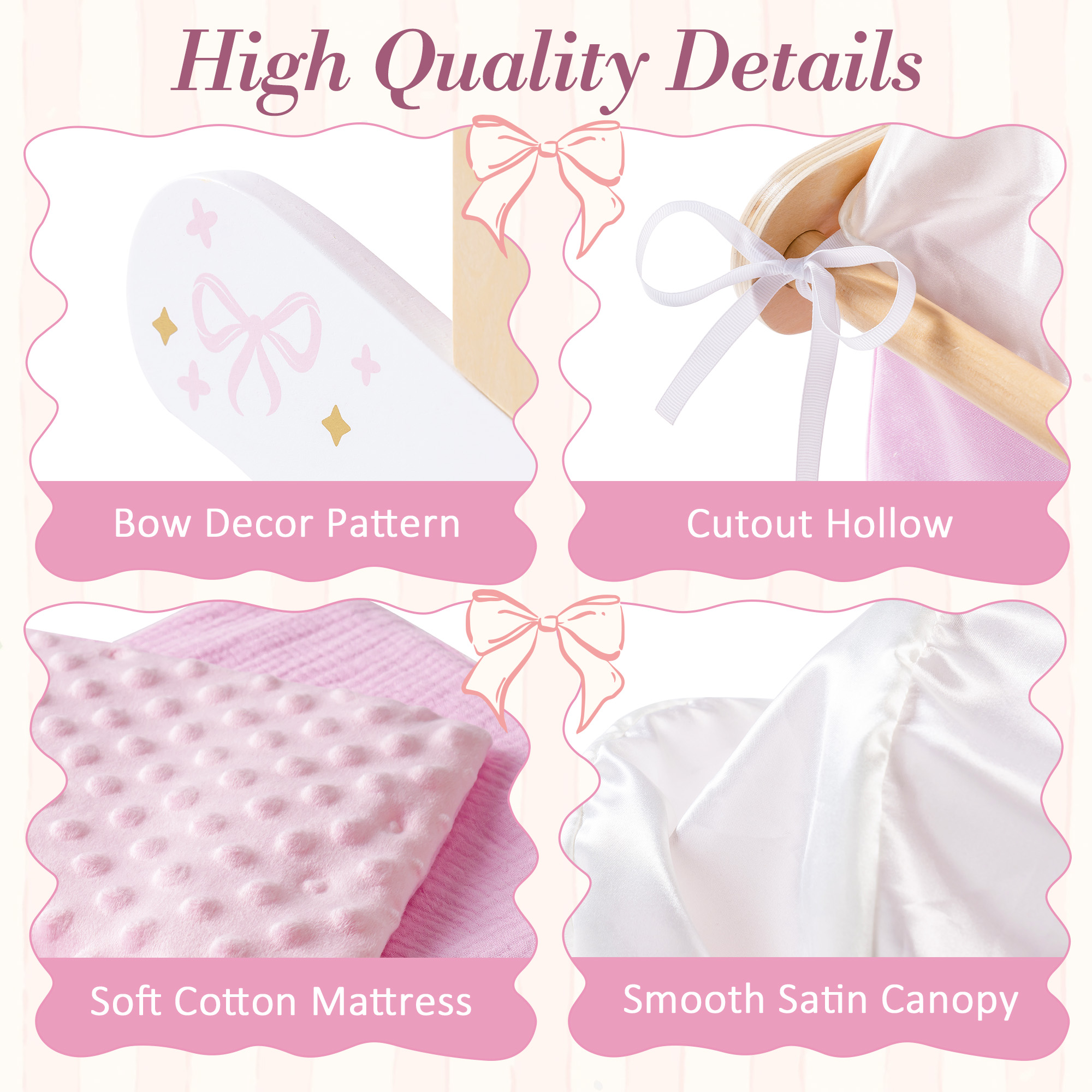 ROBUD Wooden Doll Rocking Cradle