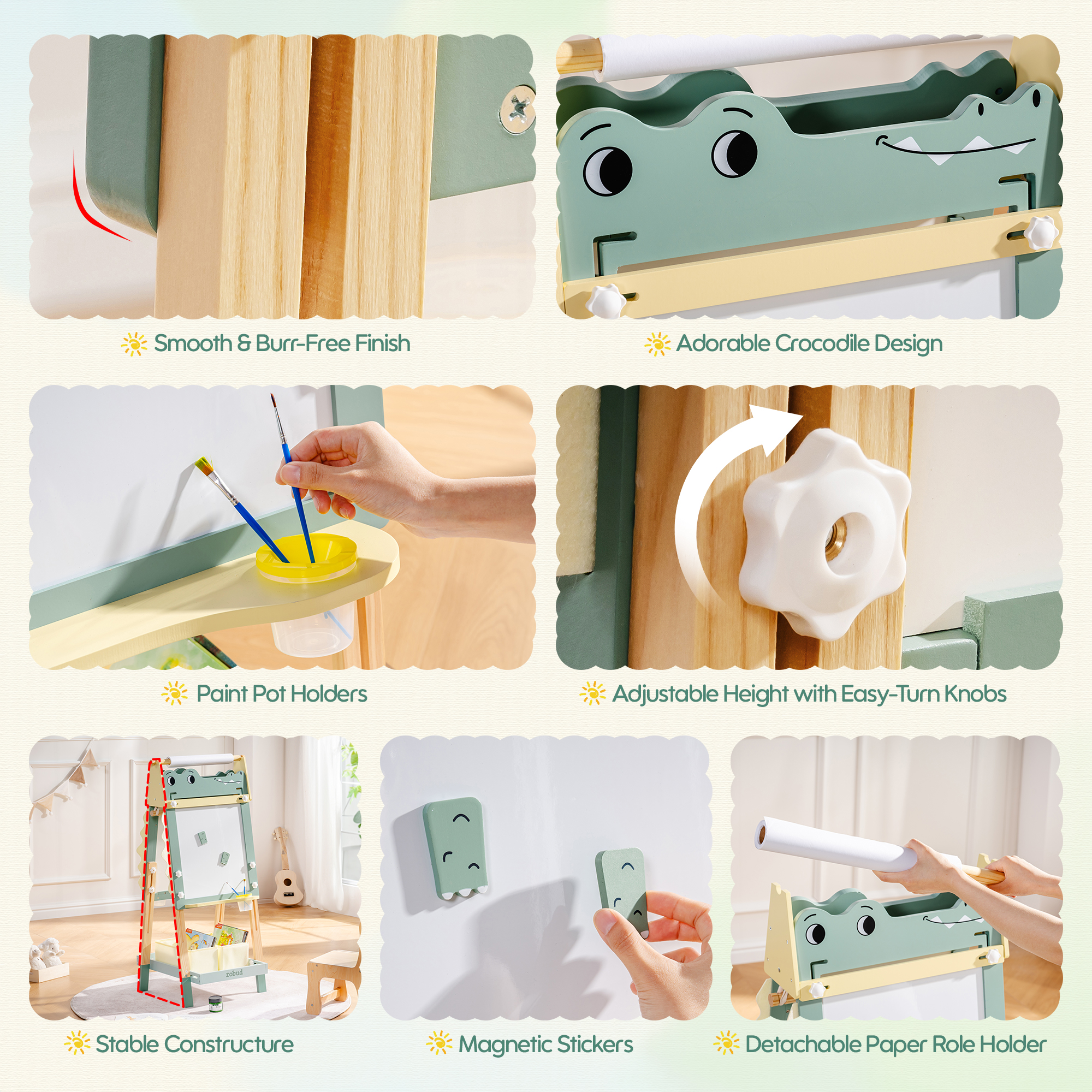 ROBUD Wooden Adjustable Crocodile Easel for Kids