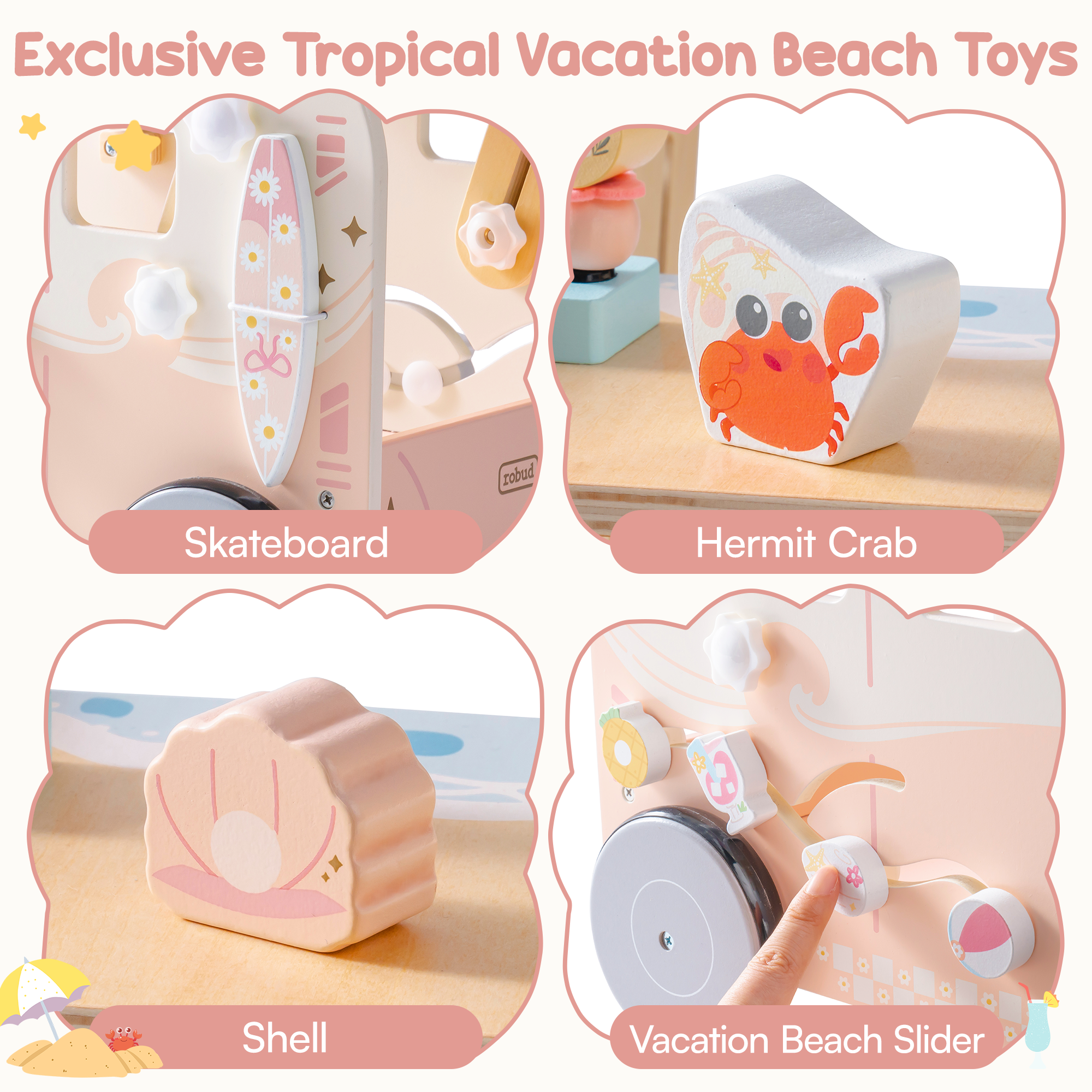 ROBUD Wooden Baby Push Walker - Vacaction Bus