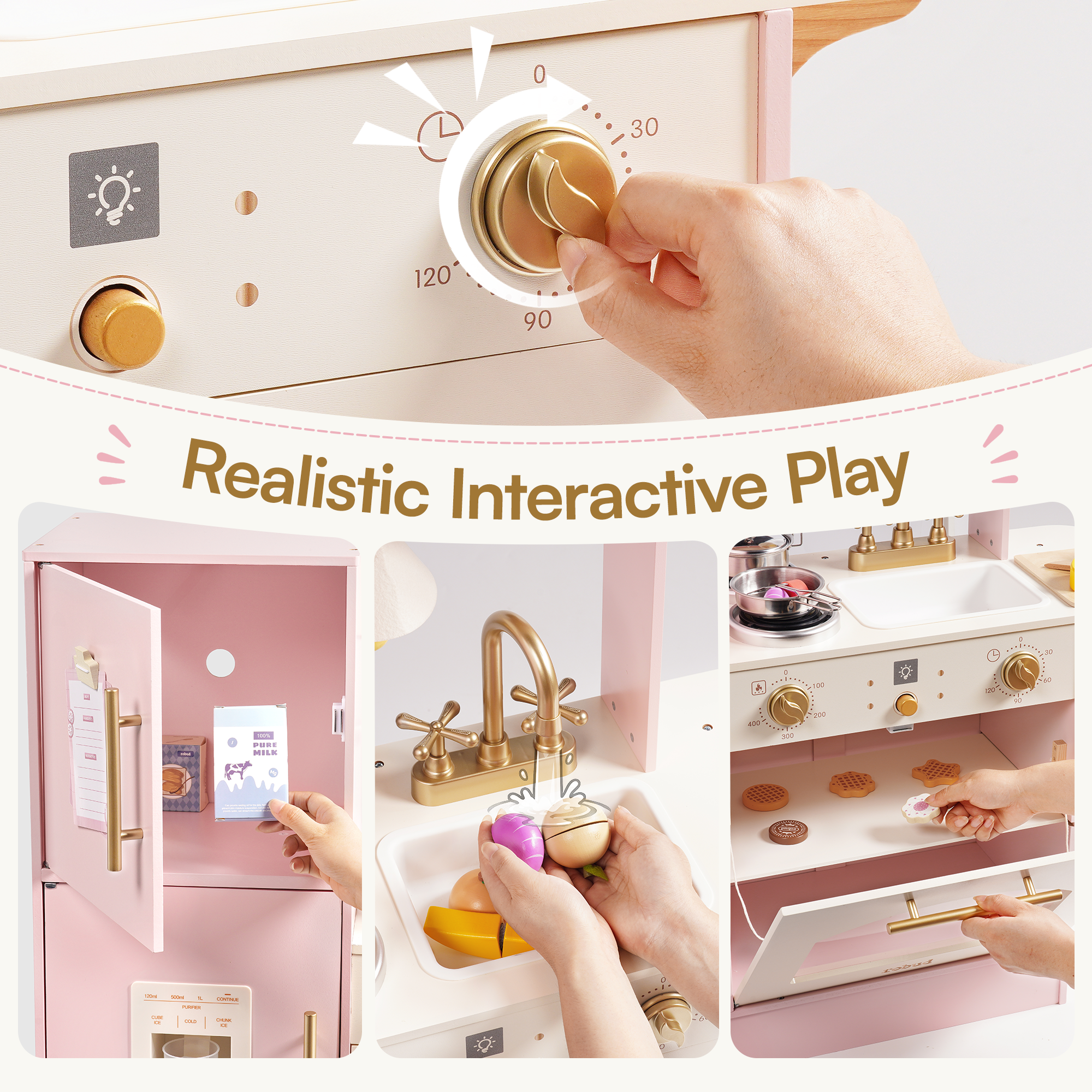 ROBUD Kids Wooden Pretend Cooking Toy with Fridge & Oven