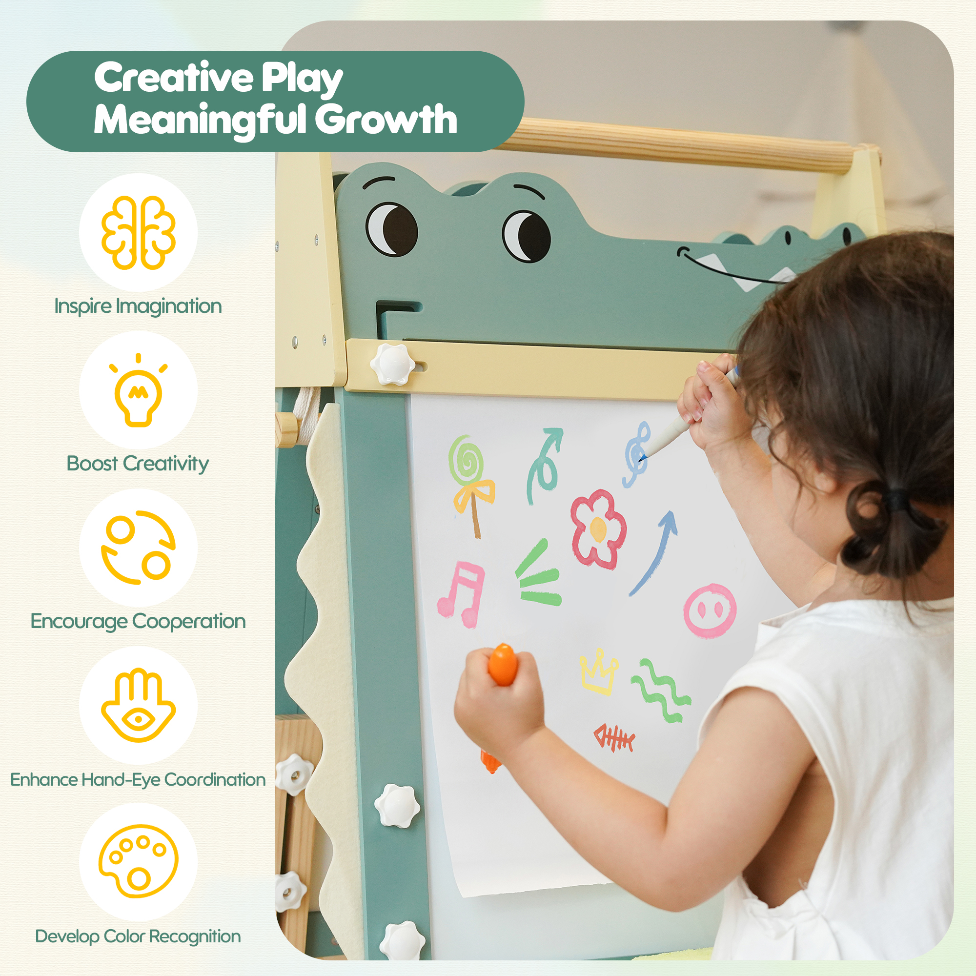 ROBUD Wooden Adjustable Crocodile Easel for Kids