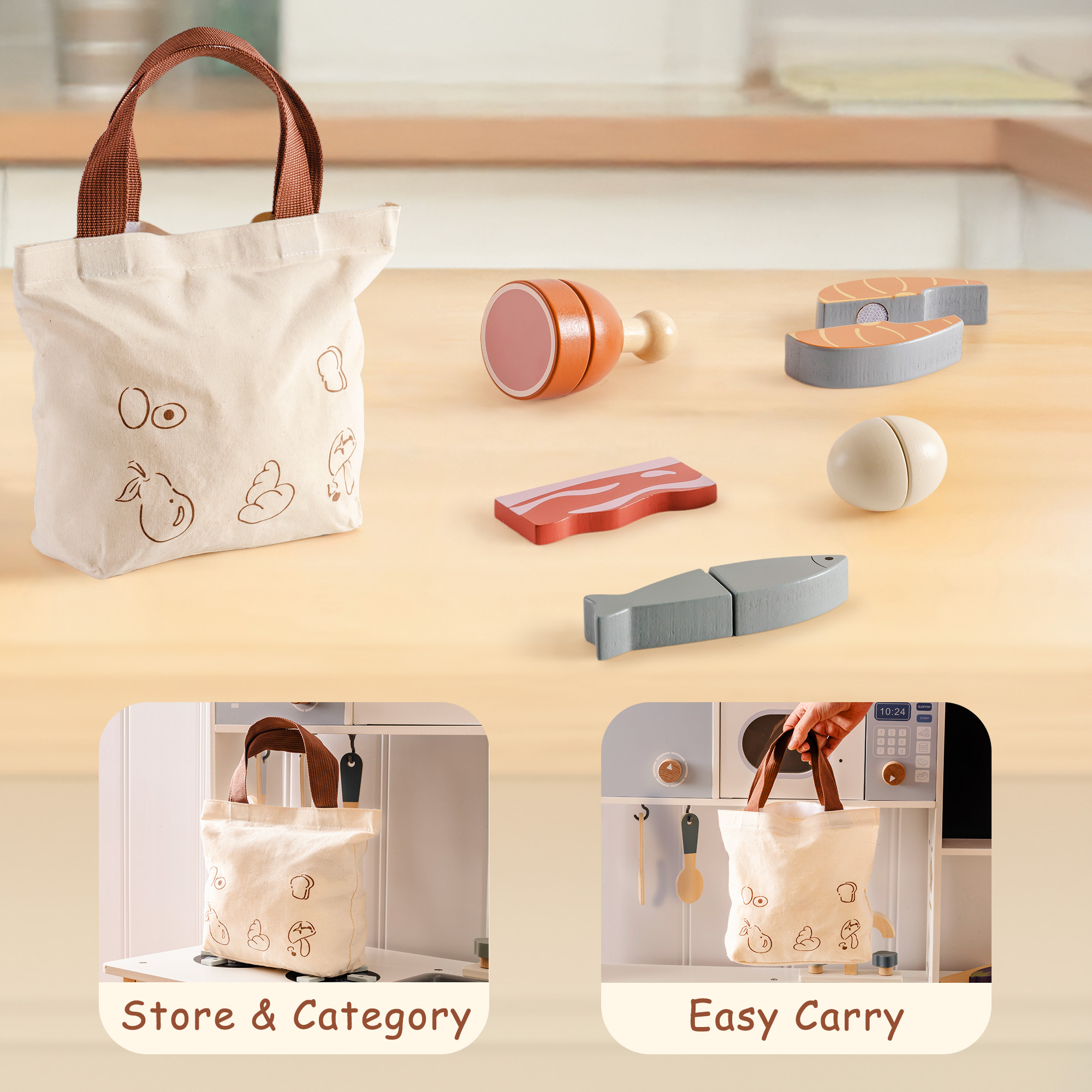 ROBUD Wooden Childs Play Food Set -  Meat