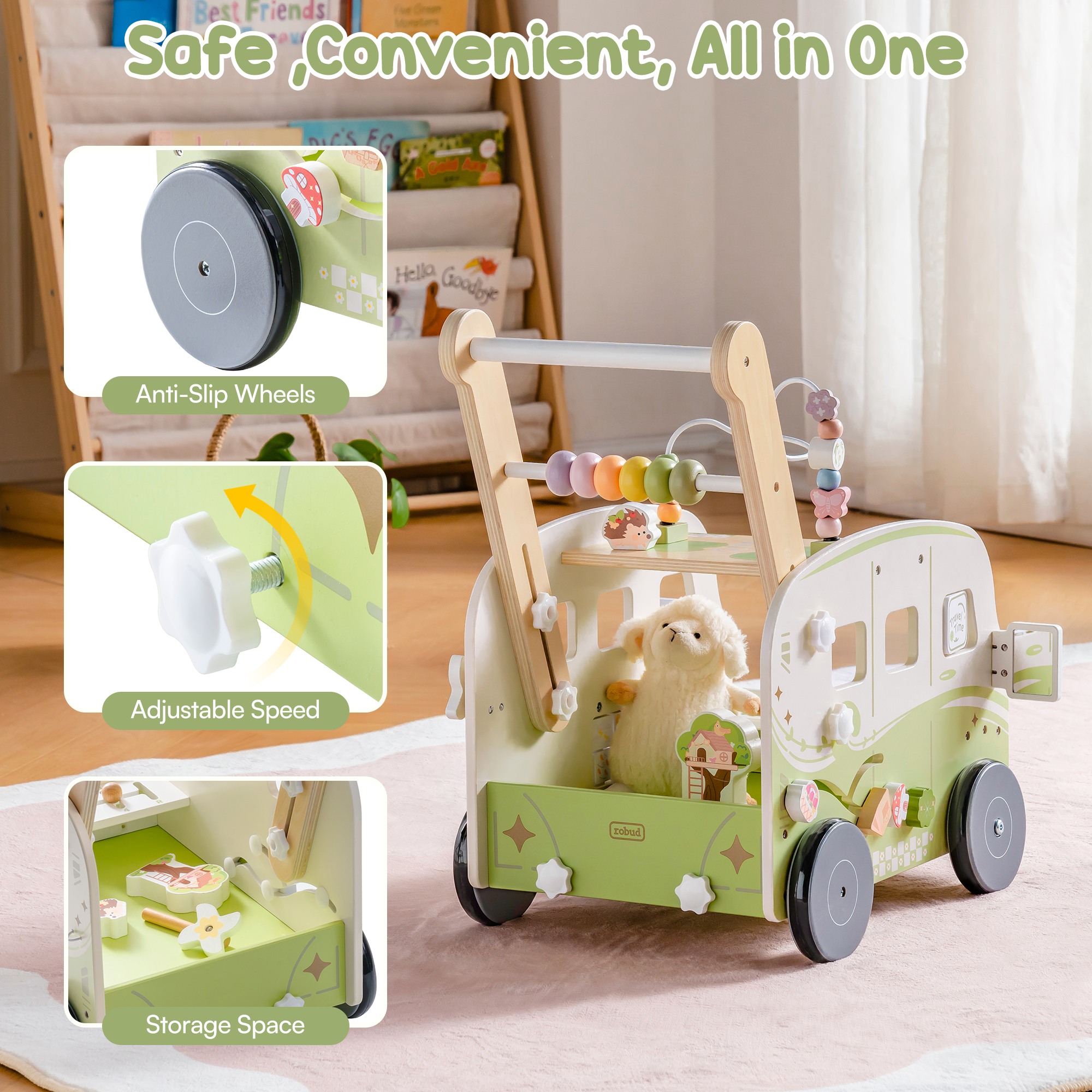 ROBUD Wooden Baby Push Walker - Vacaction Bus