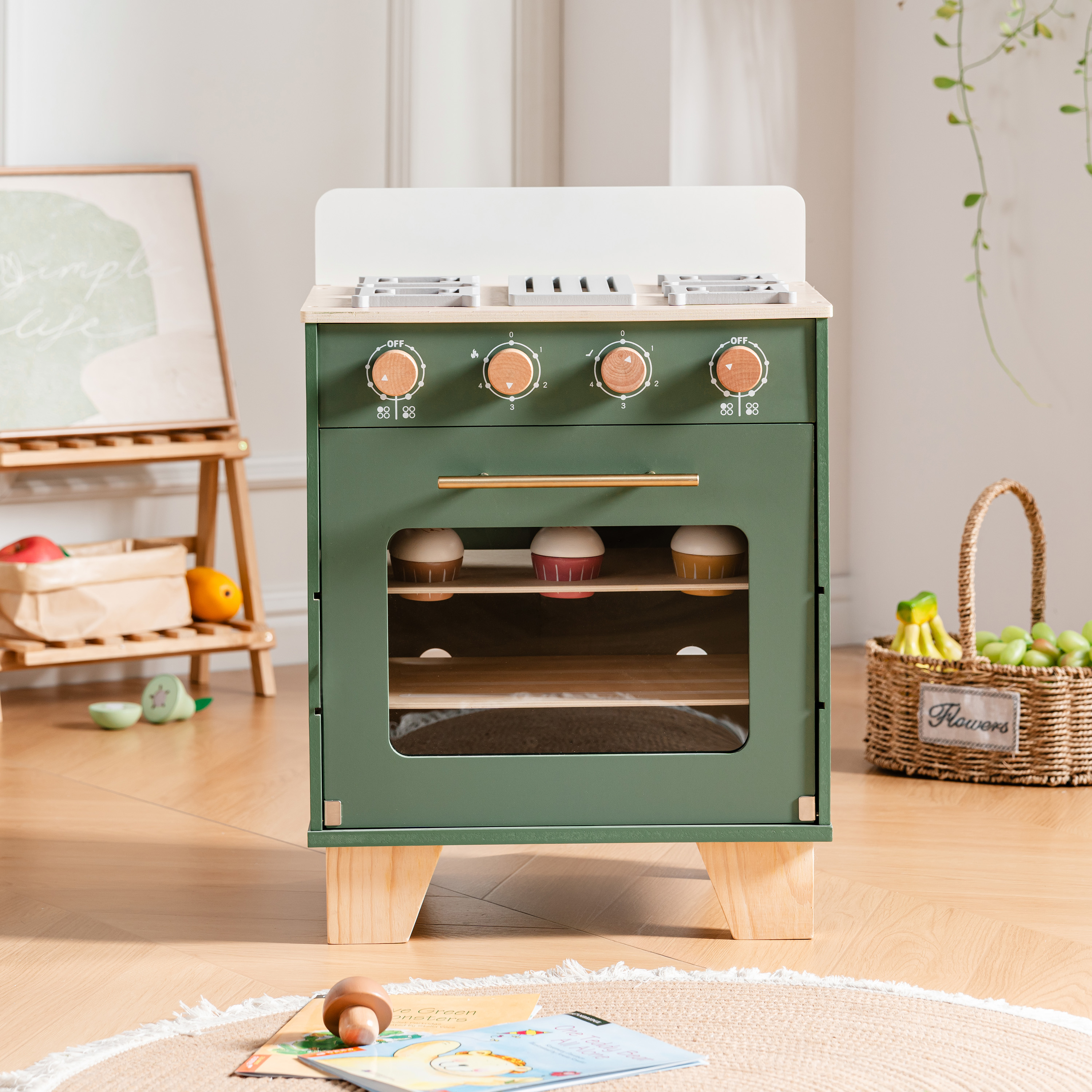 ROBUD Wooden 3 Pieces Kids Kitchen Playset -  Vintage Green