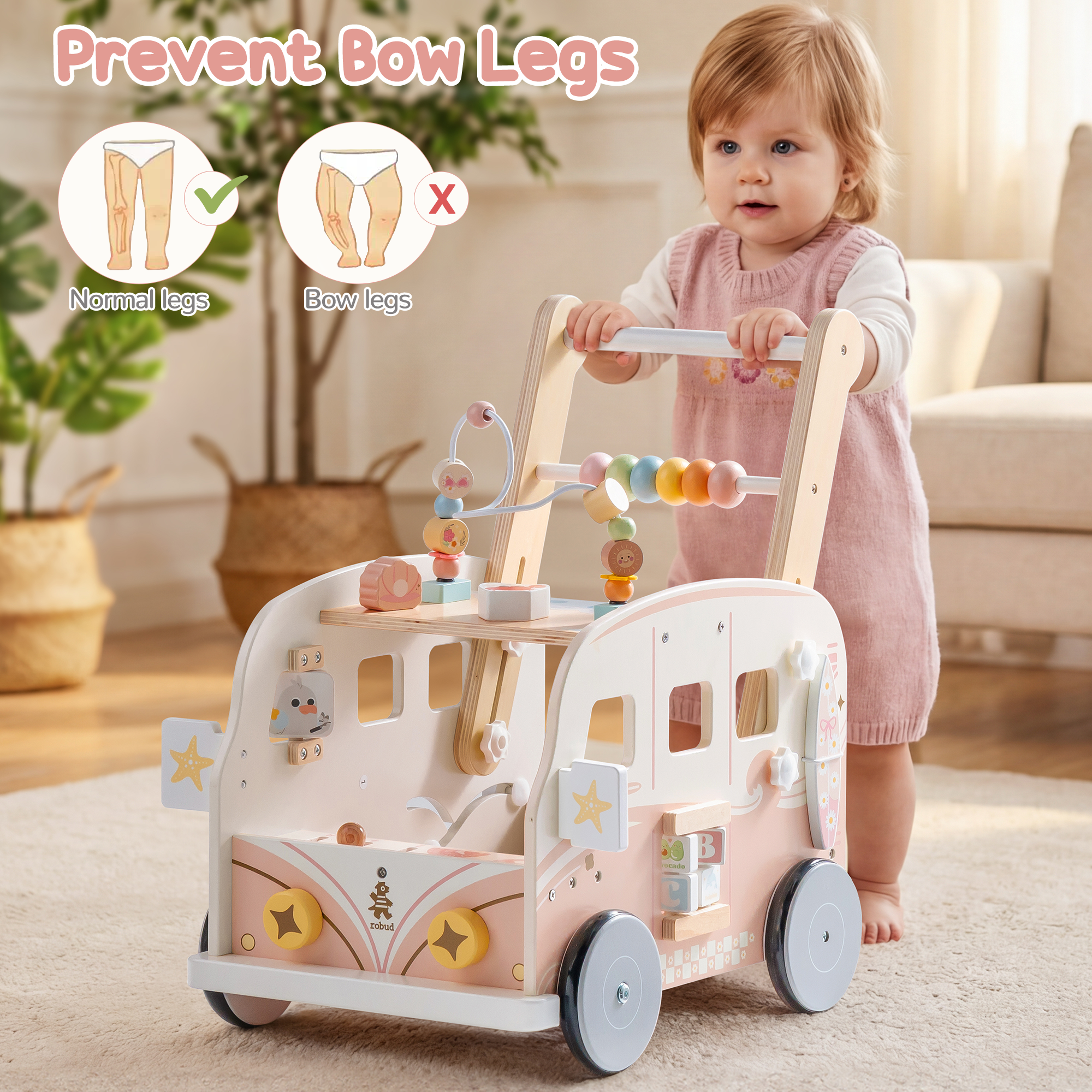 ROBUD Wooden Baby Push Walker - Vacaction Bus