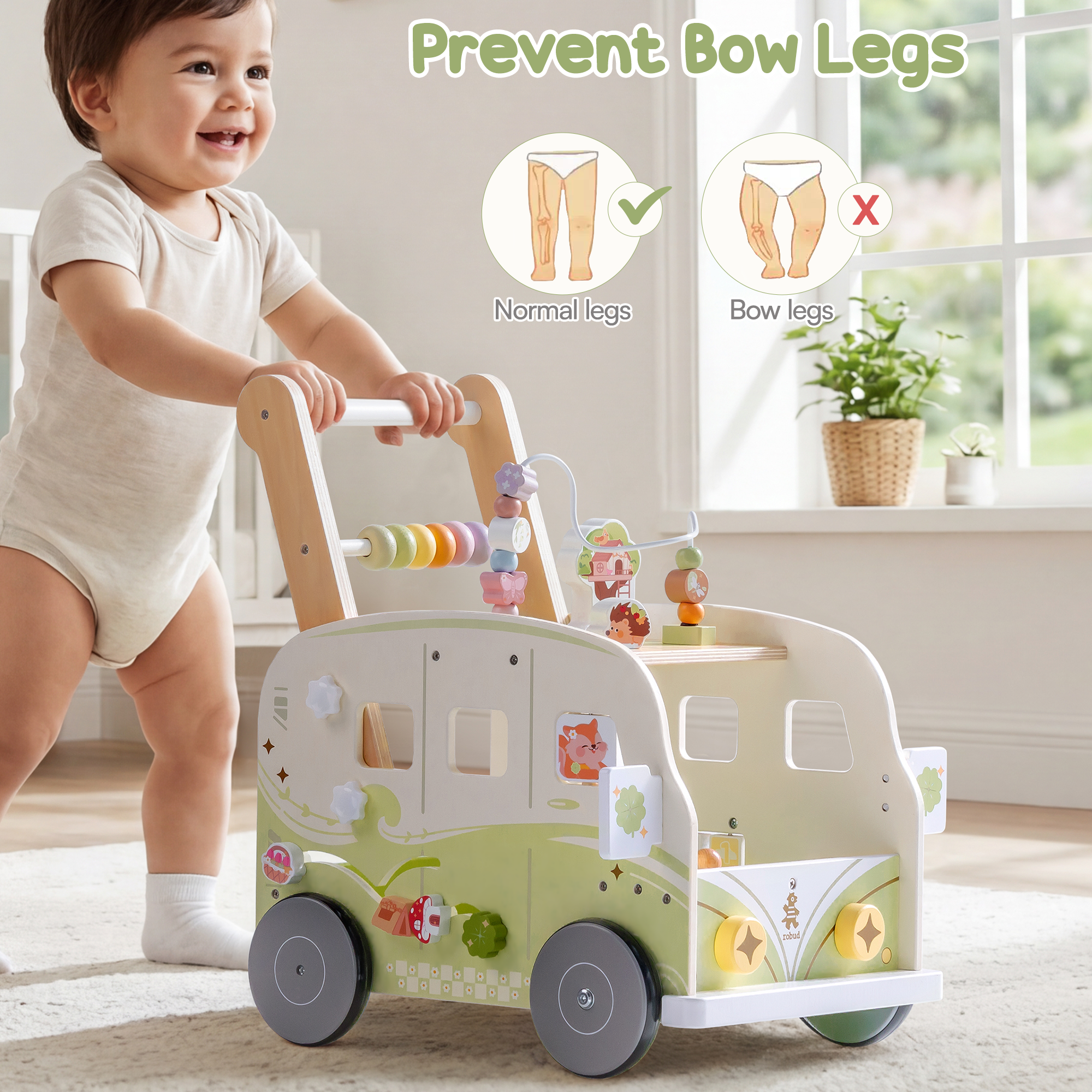 ROBUD Wooden Baby Push Walker - Vacaction Bus