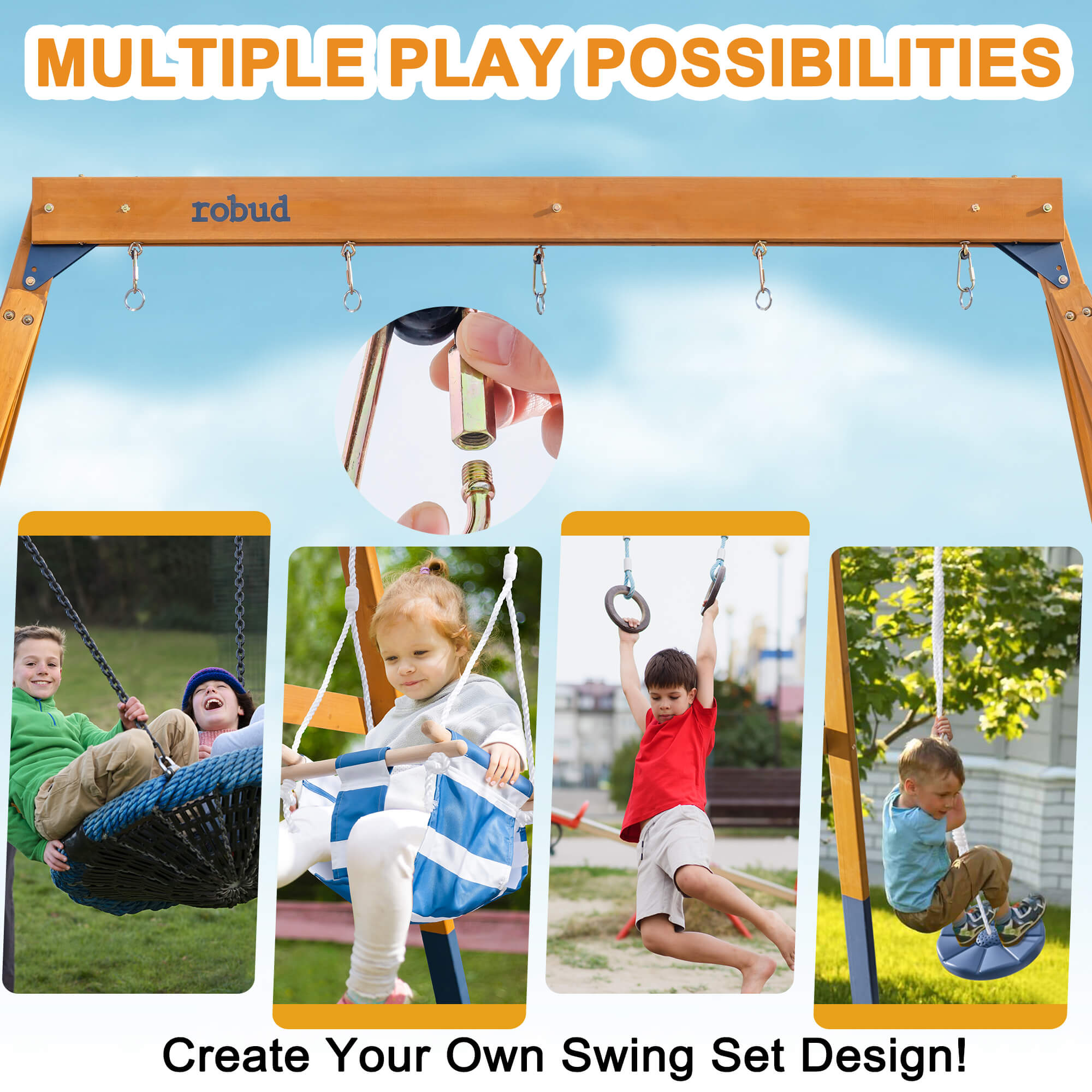 ROBUD Wooden Swing Set with Swings for Kids