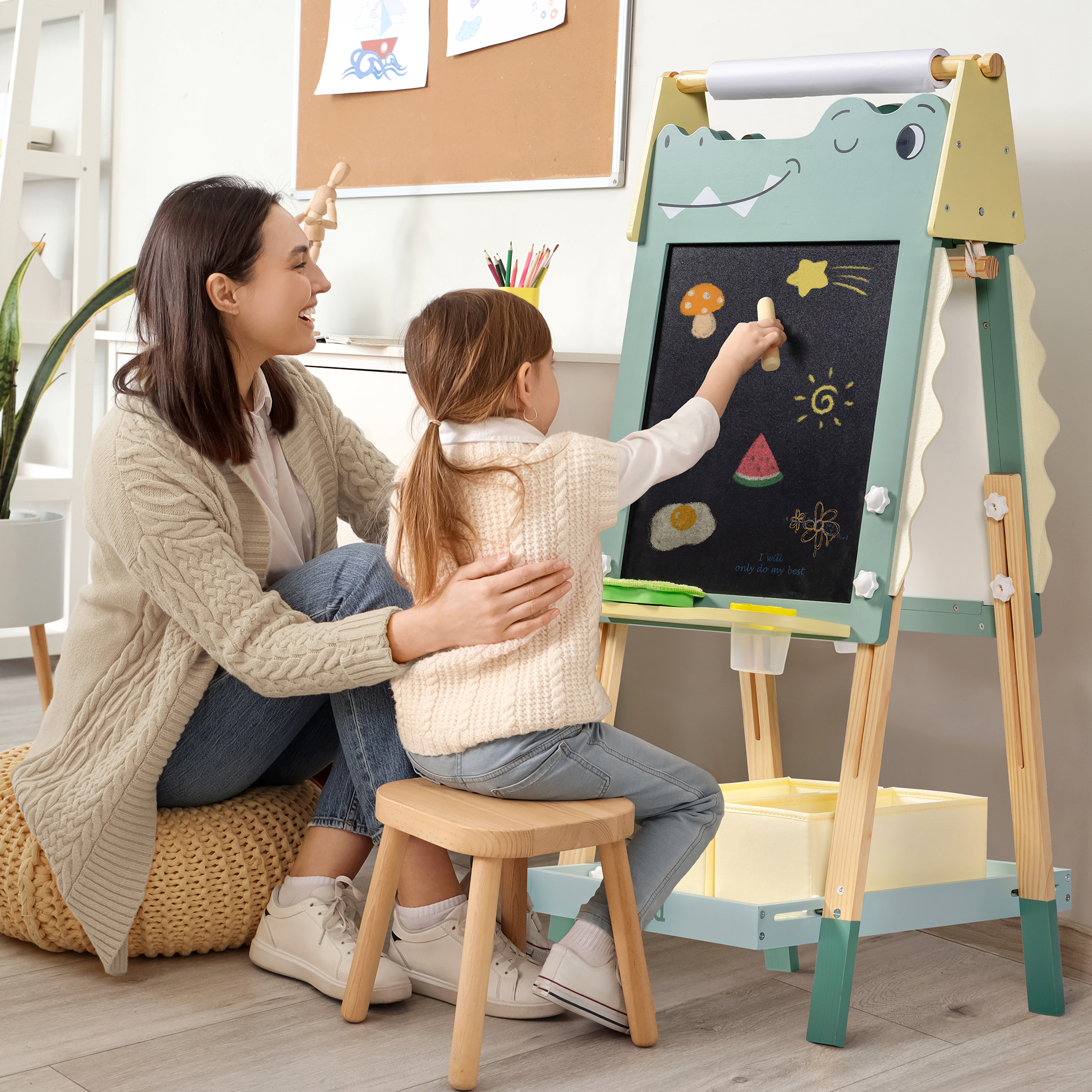 ROBUD Wooden Adjustable Crocodile Easel for Kids