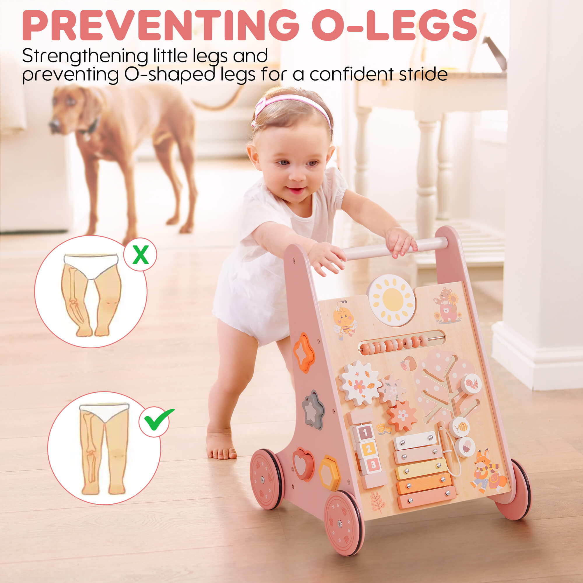 ROBUD Wooden Pink Baby Walker