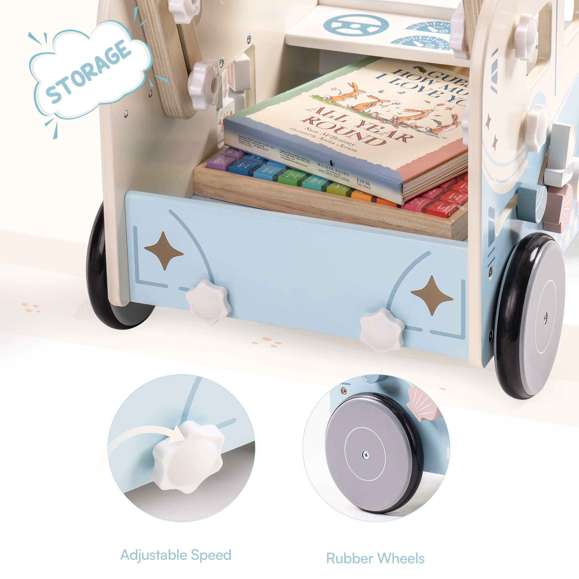 ROBUD Wooden Baby Push Walker - Vacaction Bus