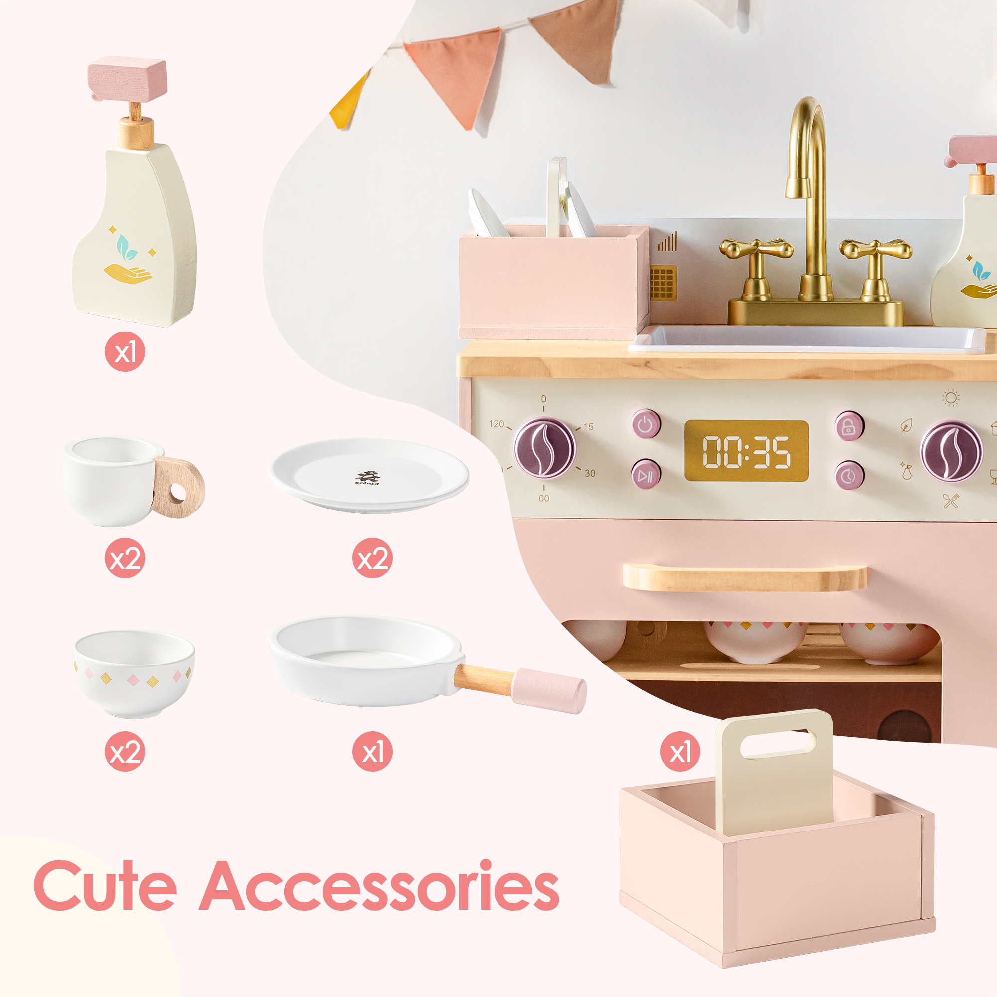 ROBUD Wooden Pink Dishwasher