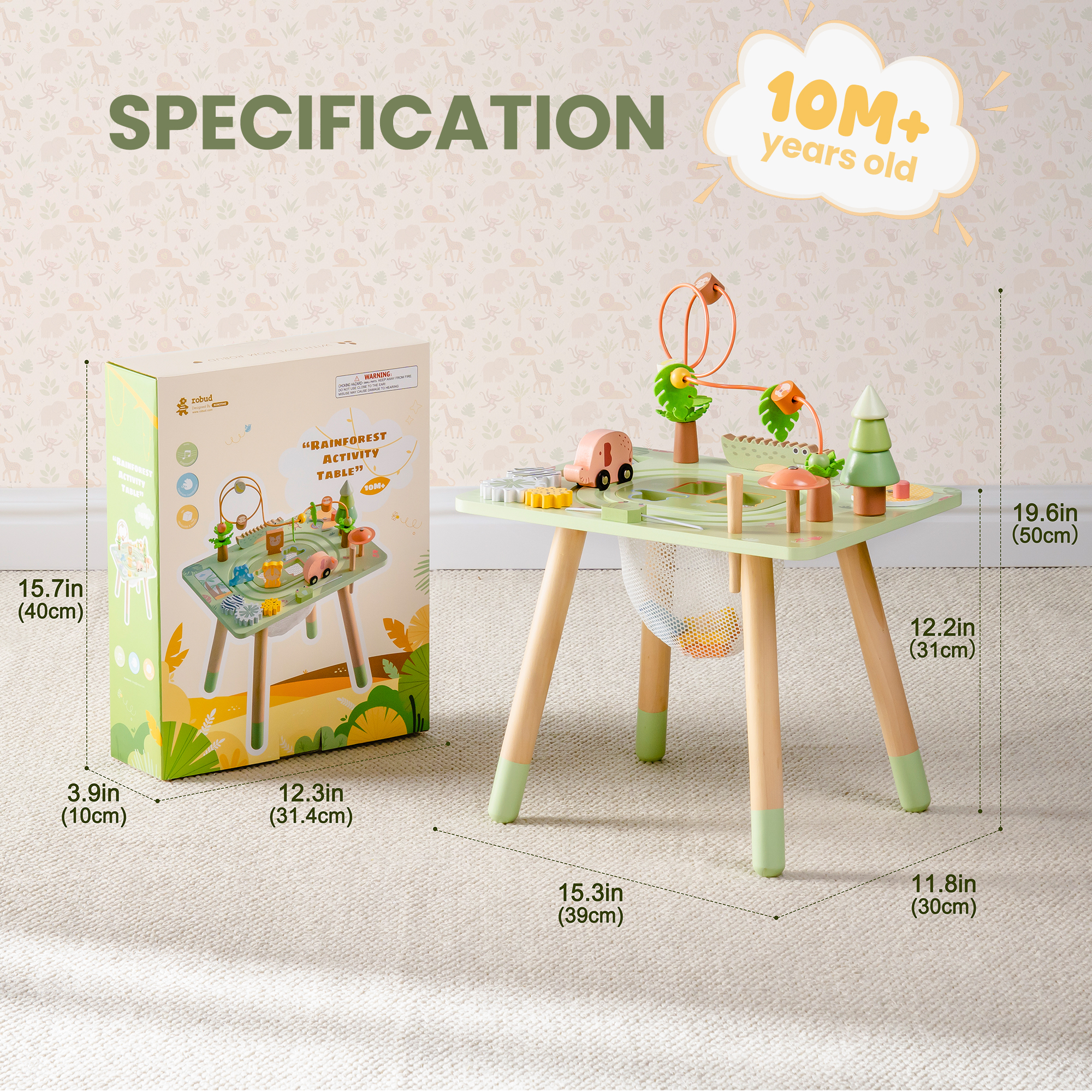 ROBUD 11 in 1 Wooden Rainforest Activity Table