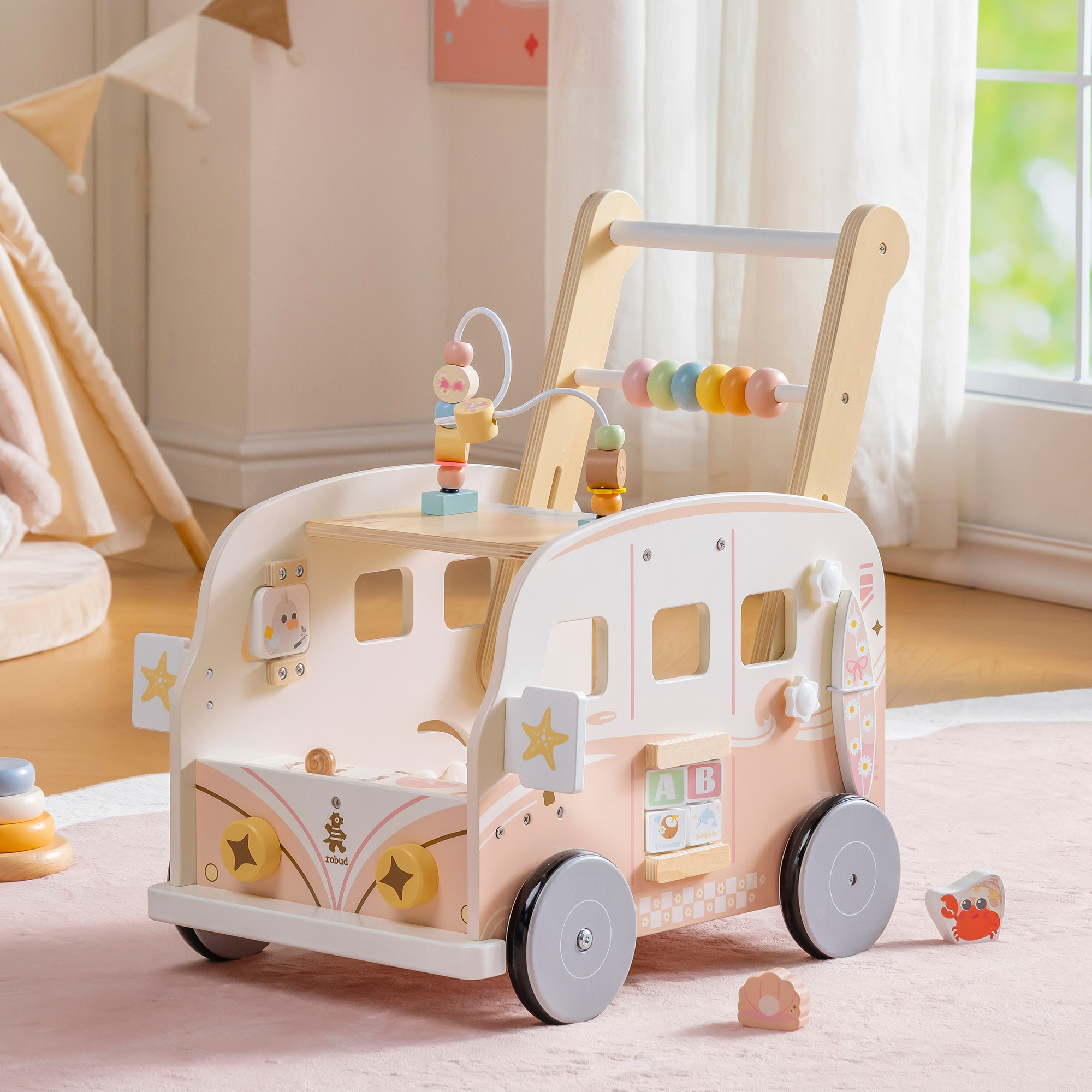 ROBUD Wooden Baby Push Walker - Vacaction Bus