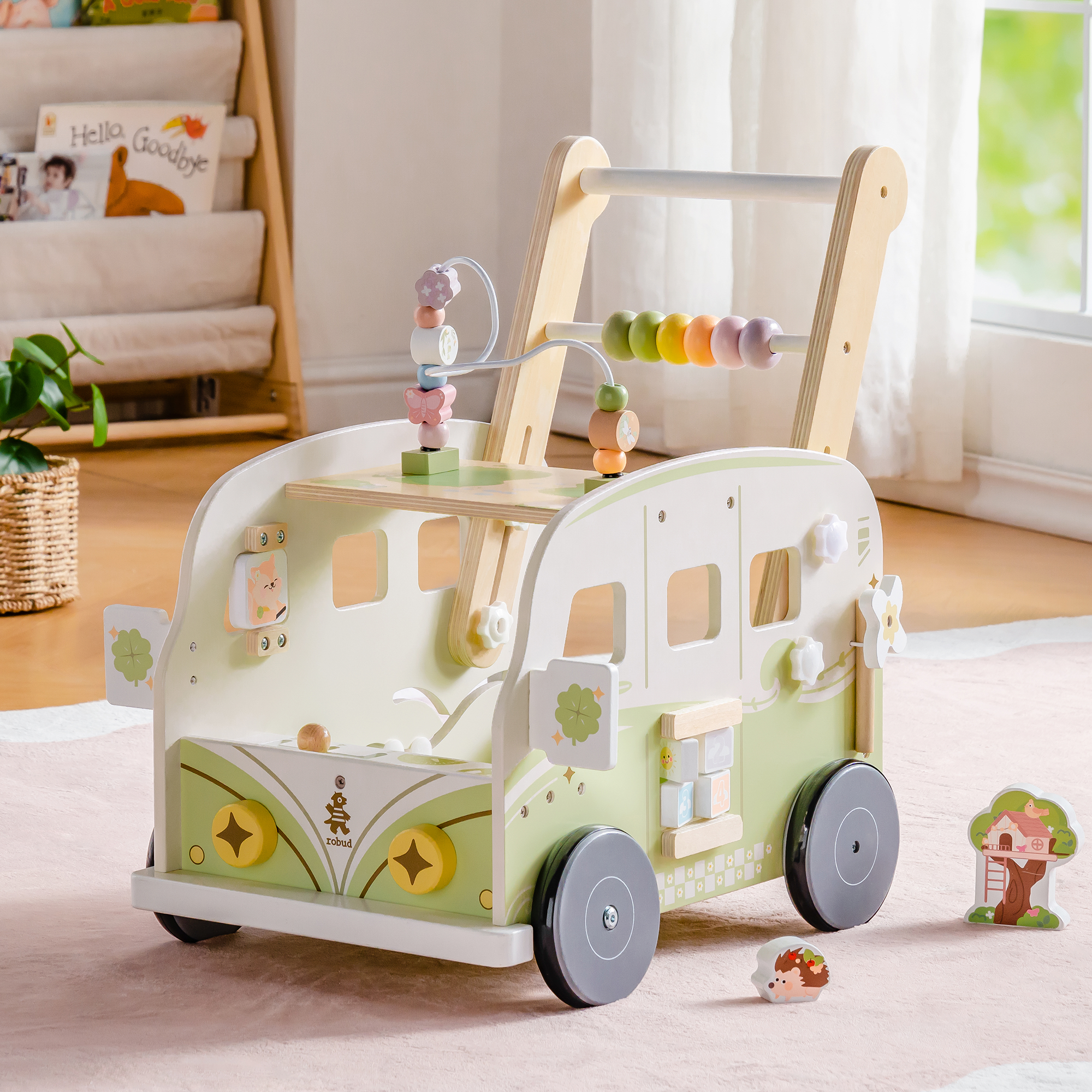 ROBUD Wooden Baby Push Walker - Green Vacation Bus