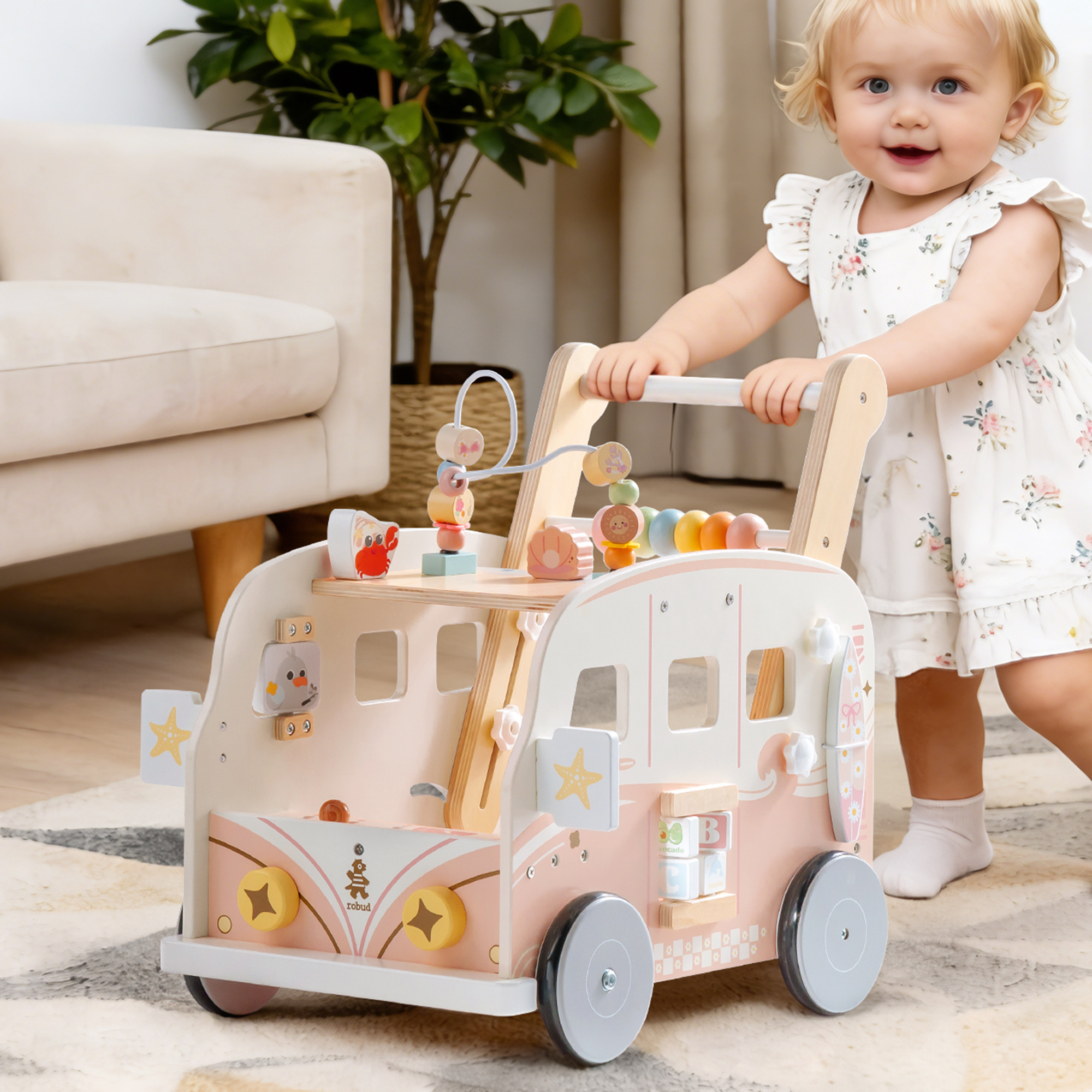 ROBUD Wooden Baby Push Walker - Vacaction Bus