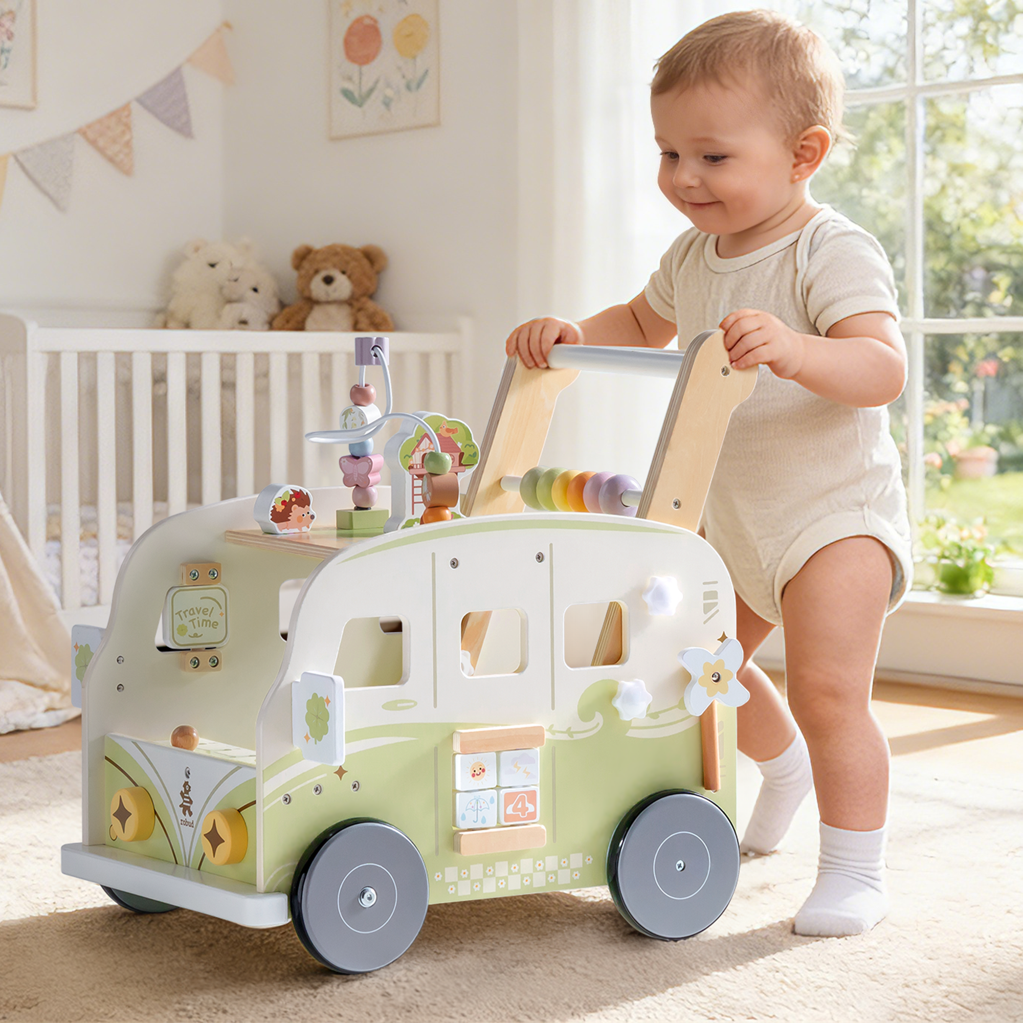 ROBUD Wooden Baby Push Walker - Vacaction Bus