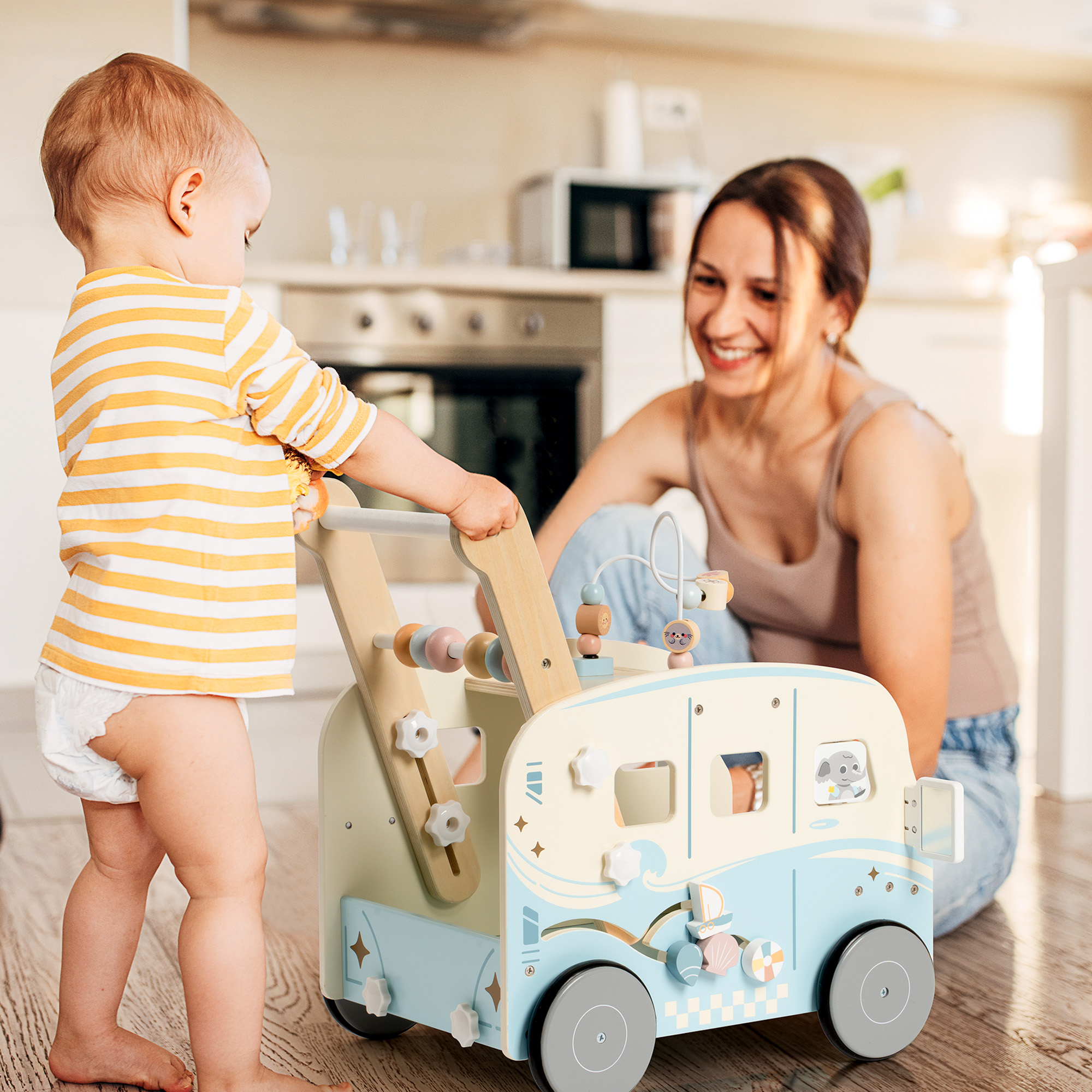 ROBUD Wooden Baby Push Walker - Vacaction Bus