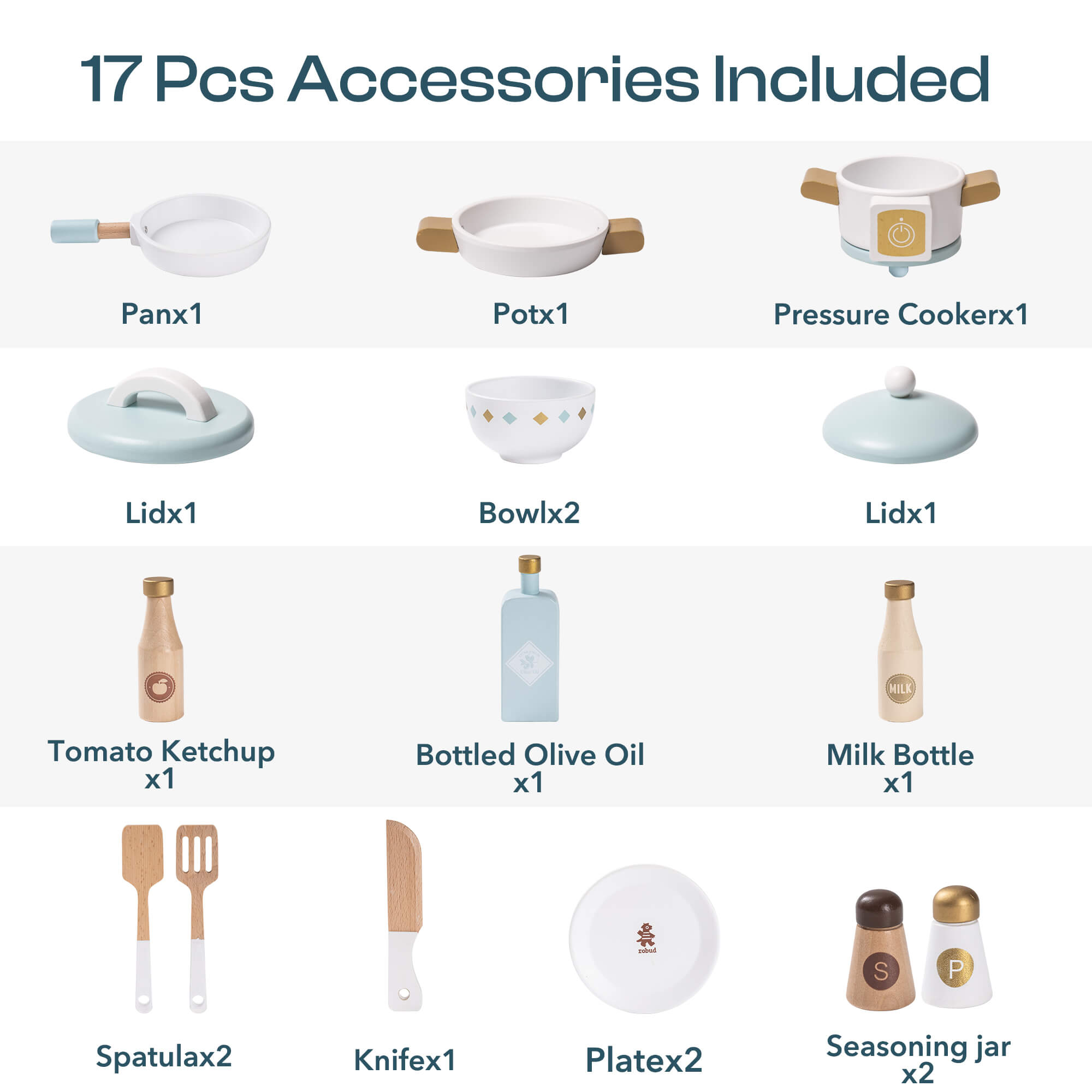 Robud Wooden Kids Kitchen PlaySet Seris - Green and Gold