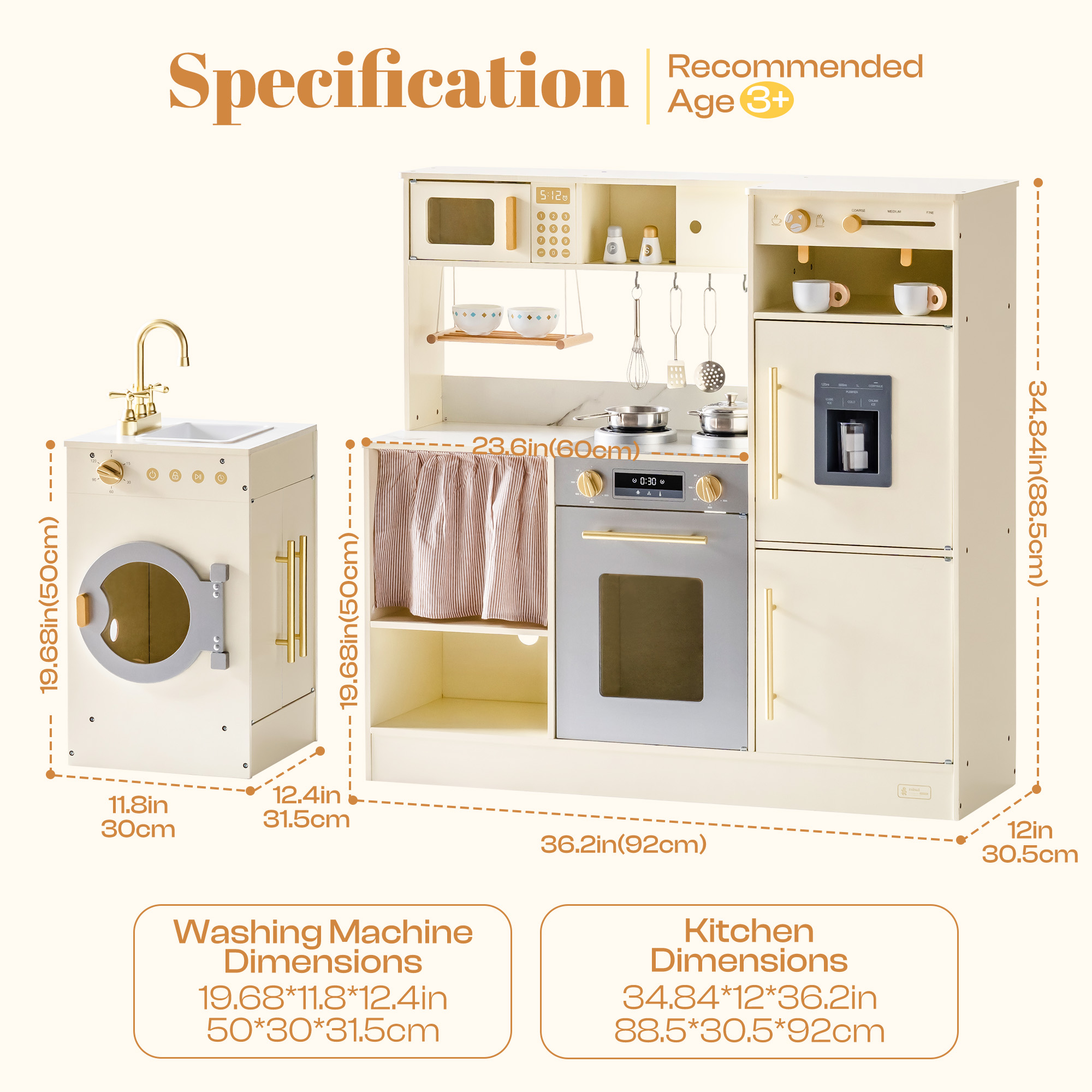ROBUD  Pretend Corner Kitchen with All-in-One & Combination-Style