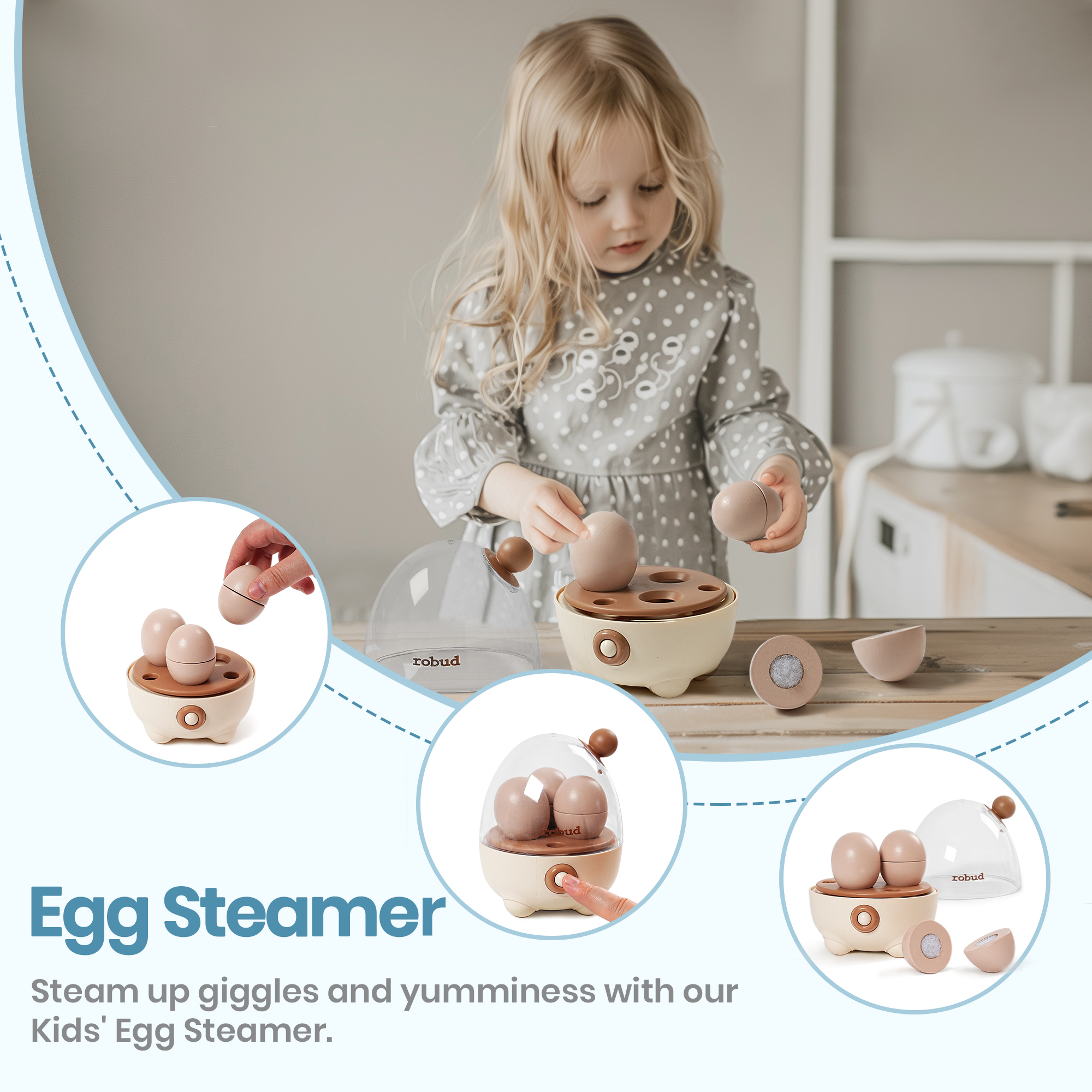 ROBUD Pretend Play Kitchen Appliances Creamy 4-Set