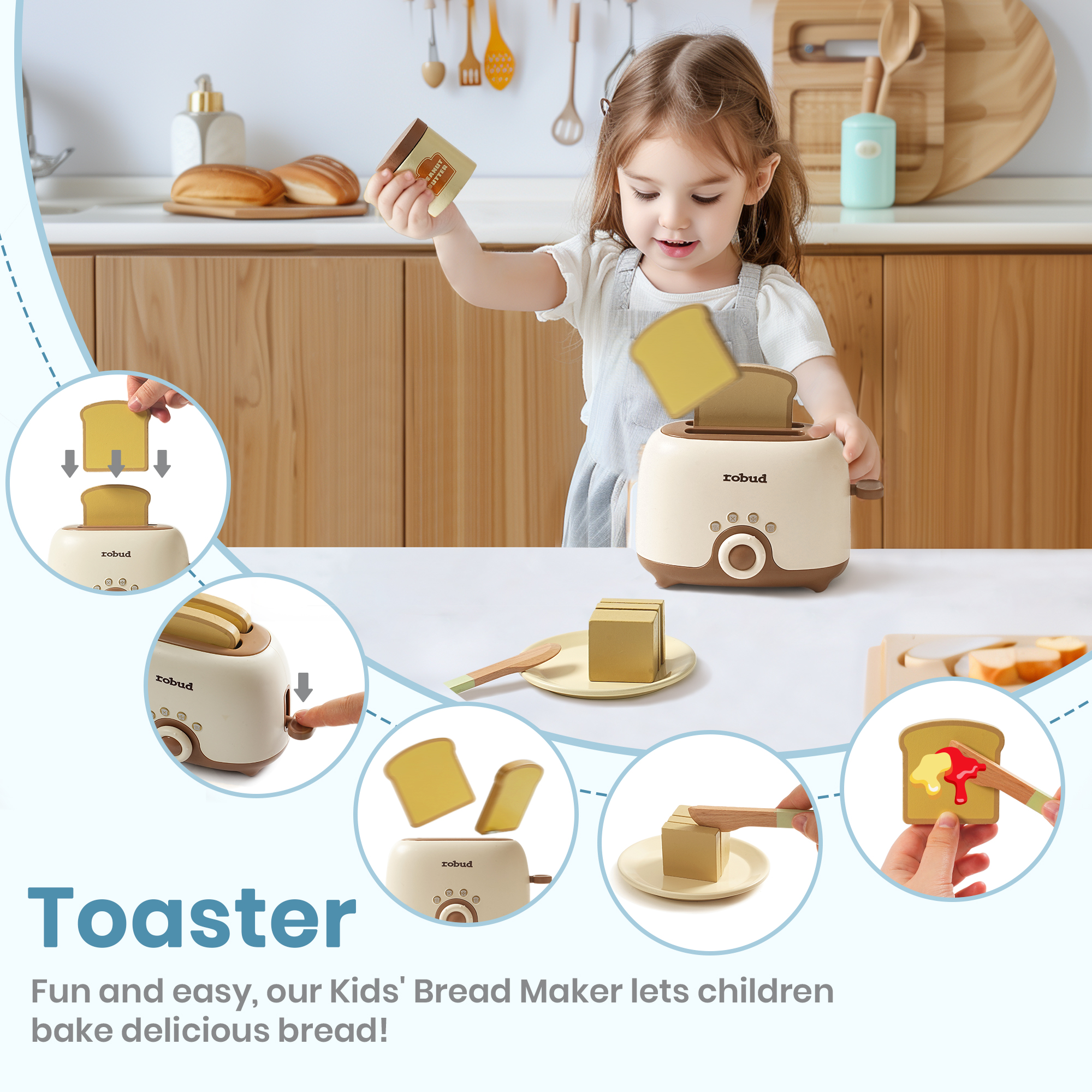 ROBUD Pretend Play Kitchen Appliances Creamy 4-Set