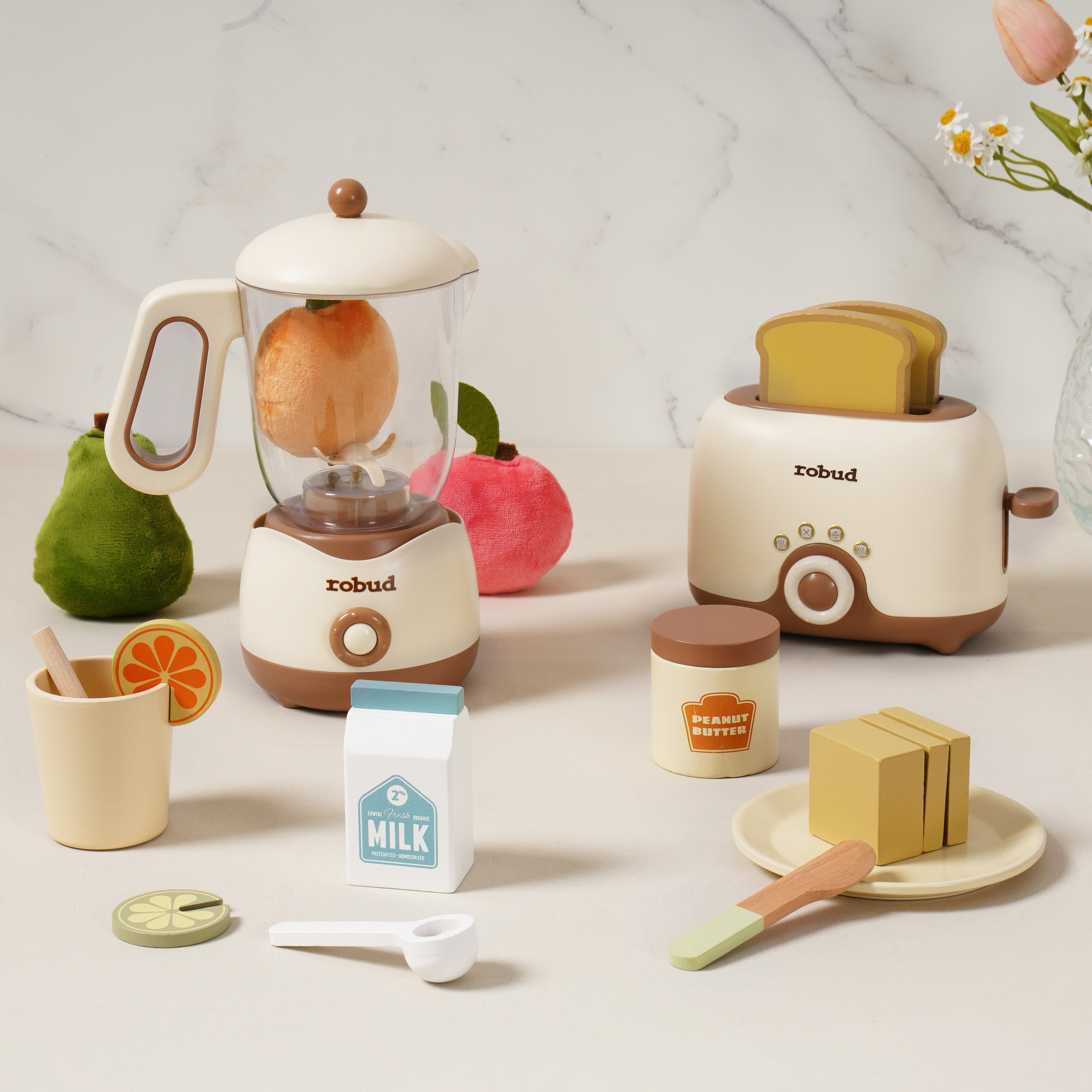 ROBUD Pretend Play Kitchen Appliances Creamy 4-Set