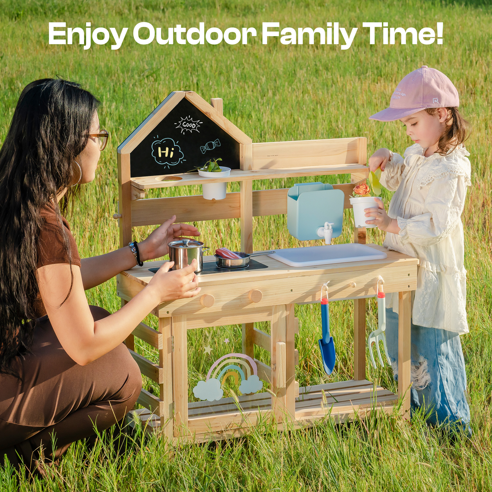 ROBUD Outdoor Mud Kitchen for Kids – Wooden Play Kitchen with Accessories