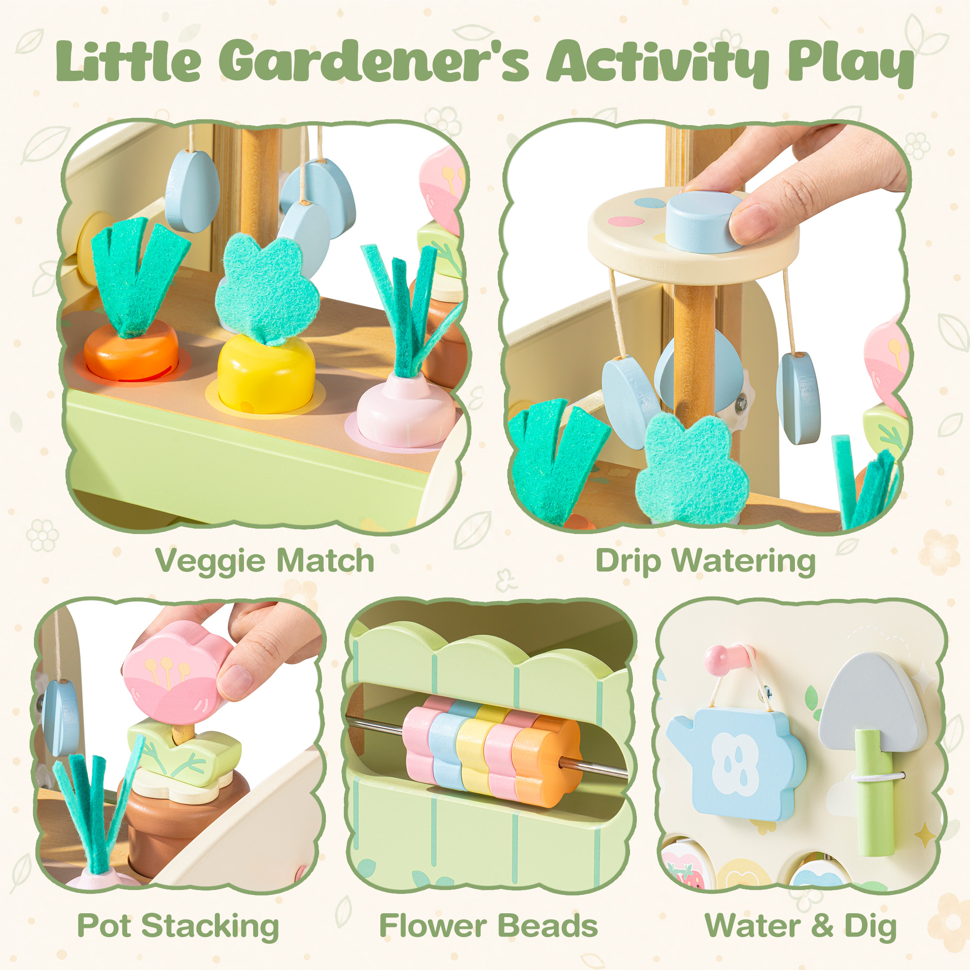 ROBUD Wooden Baby Walker with Garden Activity Center