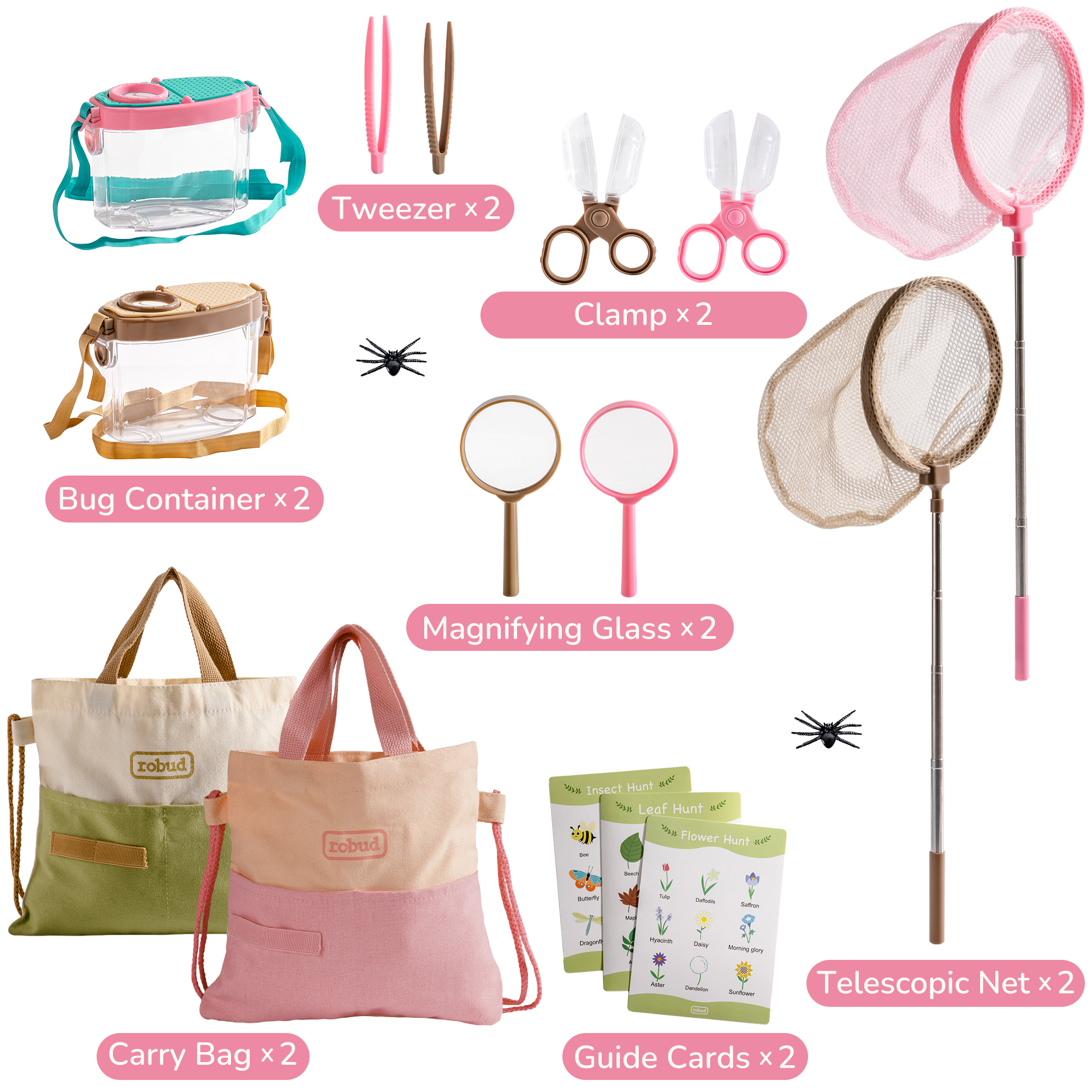 ROBUD Dual Kids Outdoor Explorer Kit - Pink & Green