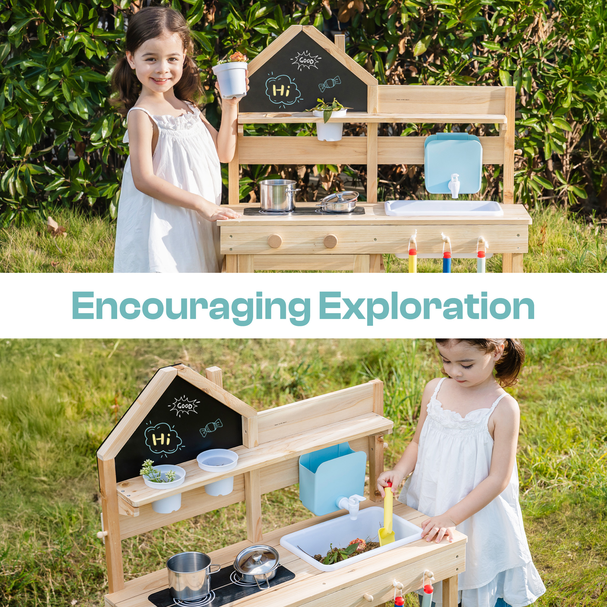 ROBUD Outdoor Mud Kitchen for Kids – Wooden Play Kitchen with Accessories