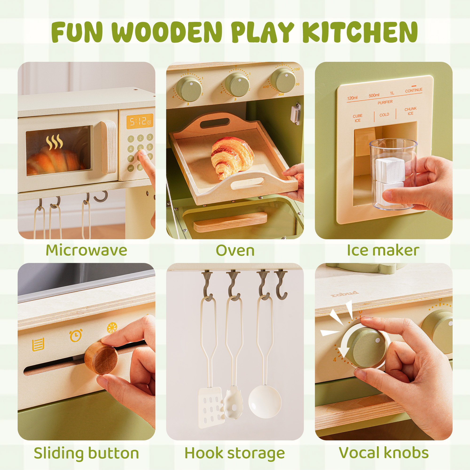 ROBUD Wooden Pretend Play Kitchen Set for Kids
