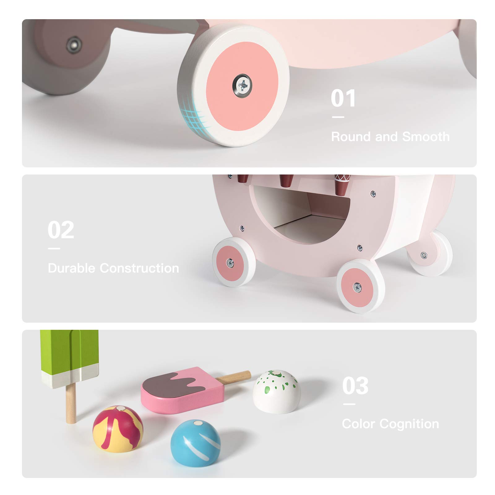 ROBUD Wooden Ice Cream Cart Toys for Kids