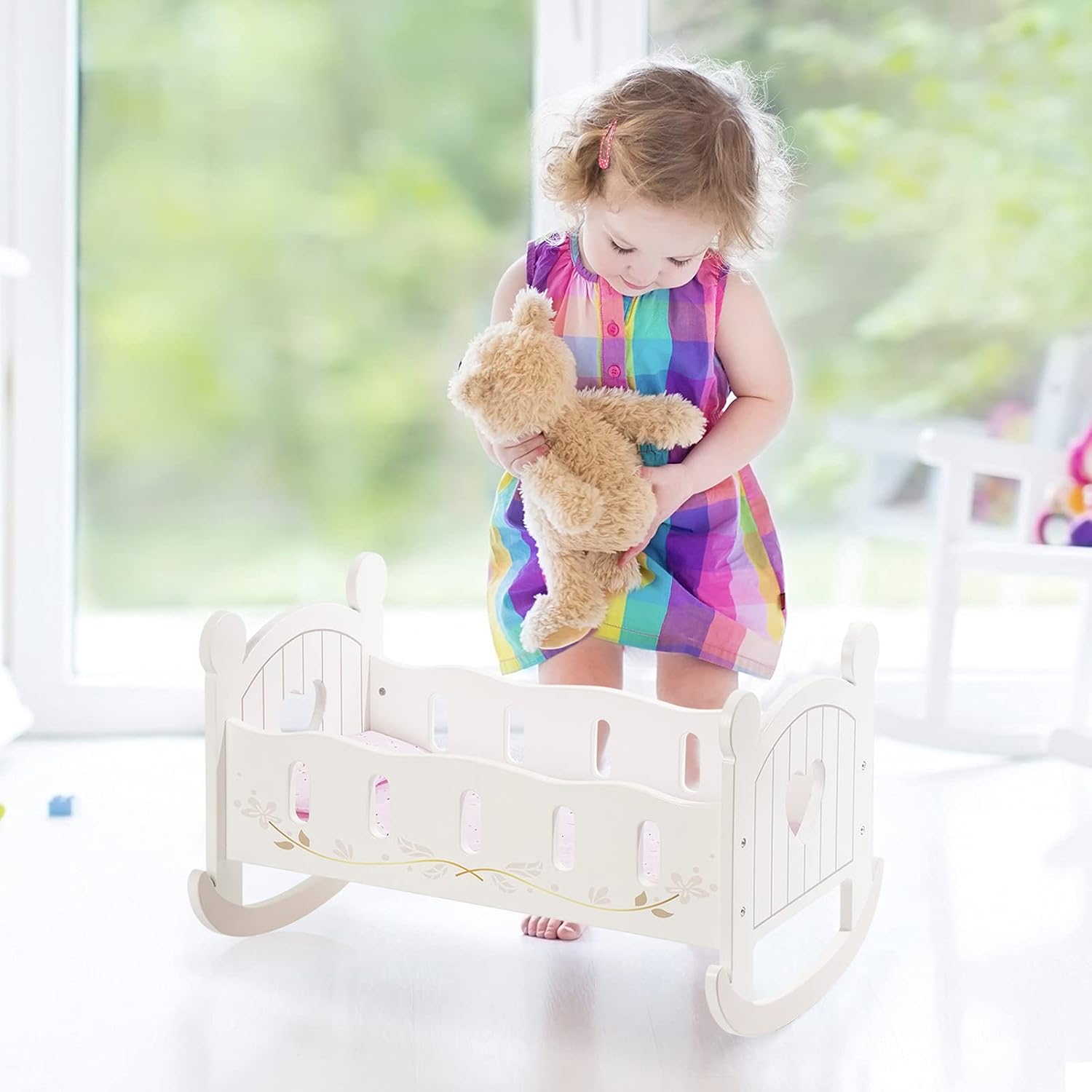ROBUD Baby Wooden Doll Crib