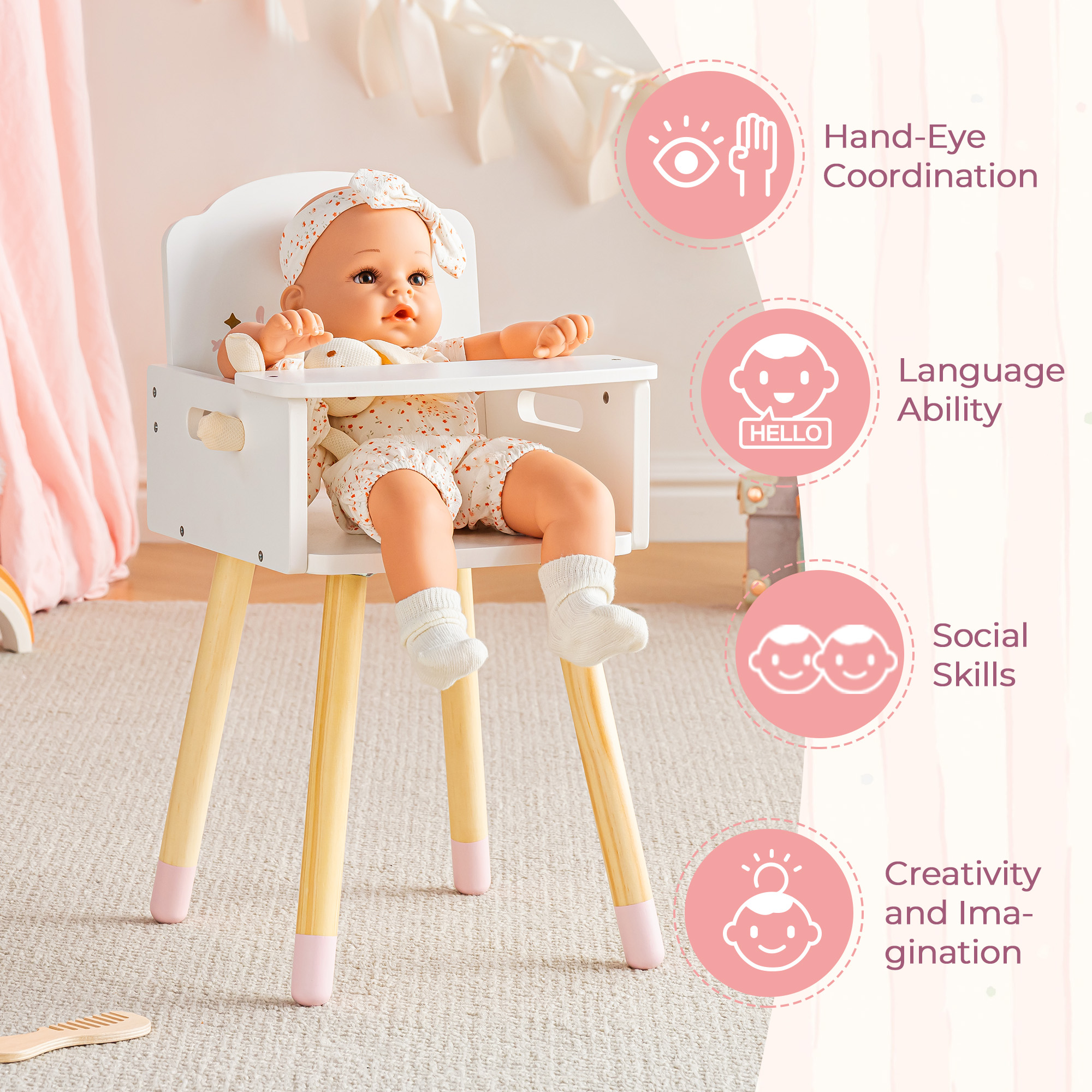ROBUD Baby Doll High Chair with Heart-Shaped
