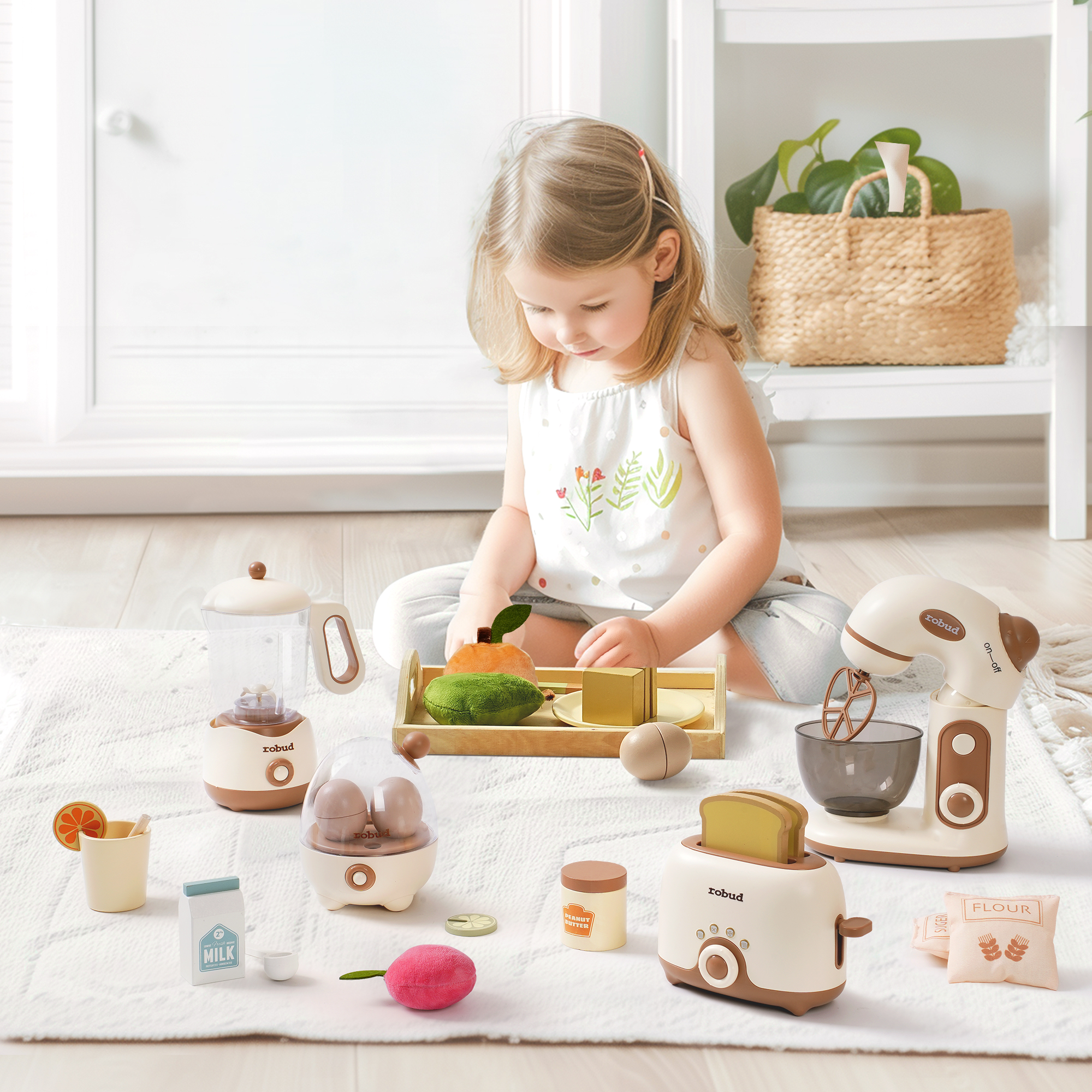 ROBUD Pretend Play Kitchen Appliances Creamy 4-Set