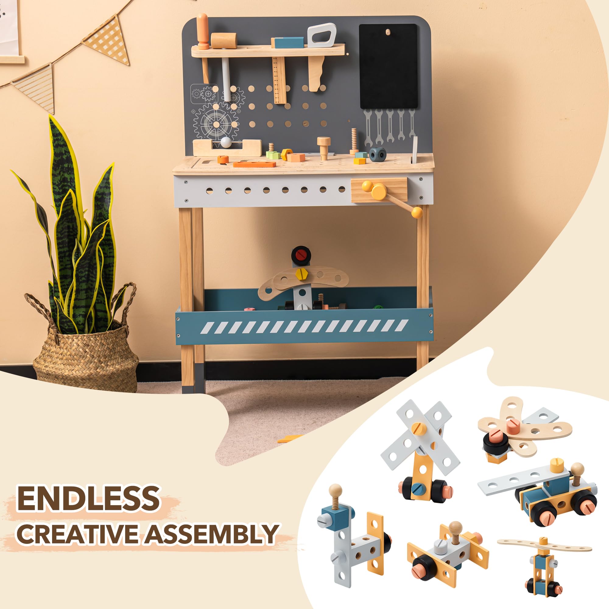 ROBUD Wooden Tool Workbench for Kids Toddlers