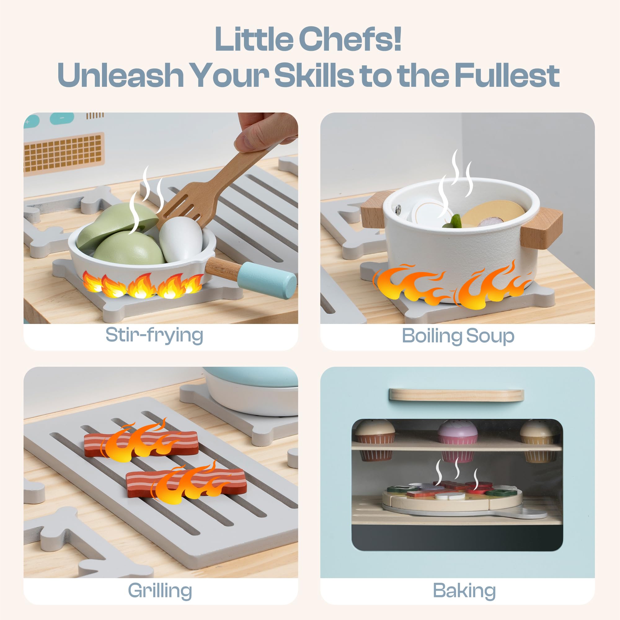 Robud Wooden Kids Kitchen PlaySet Seris - Green and Gold