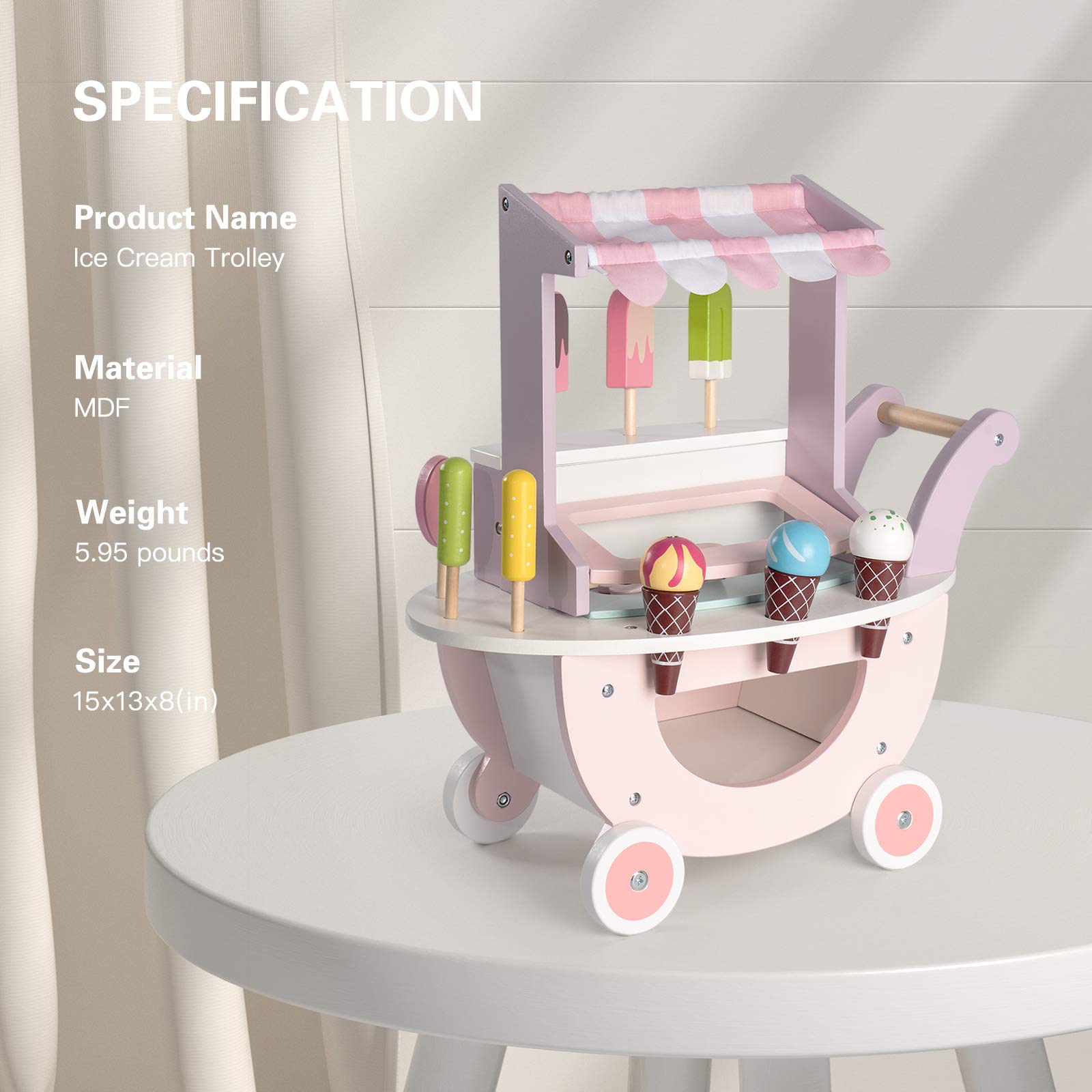 ROBUD Wooden Ice Cream Cart Toys for Kids