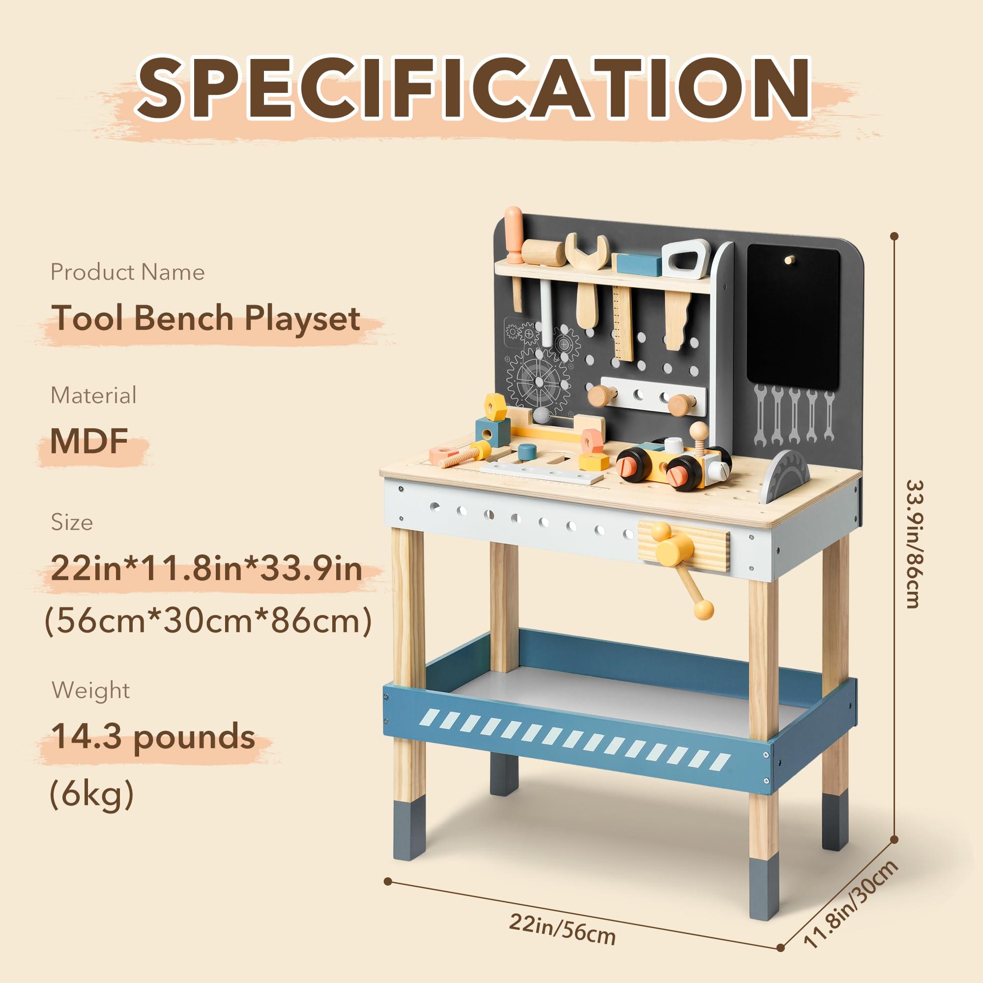 ROBUD Wooden Tool Workbench for Kids Toddlers