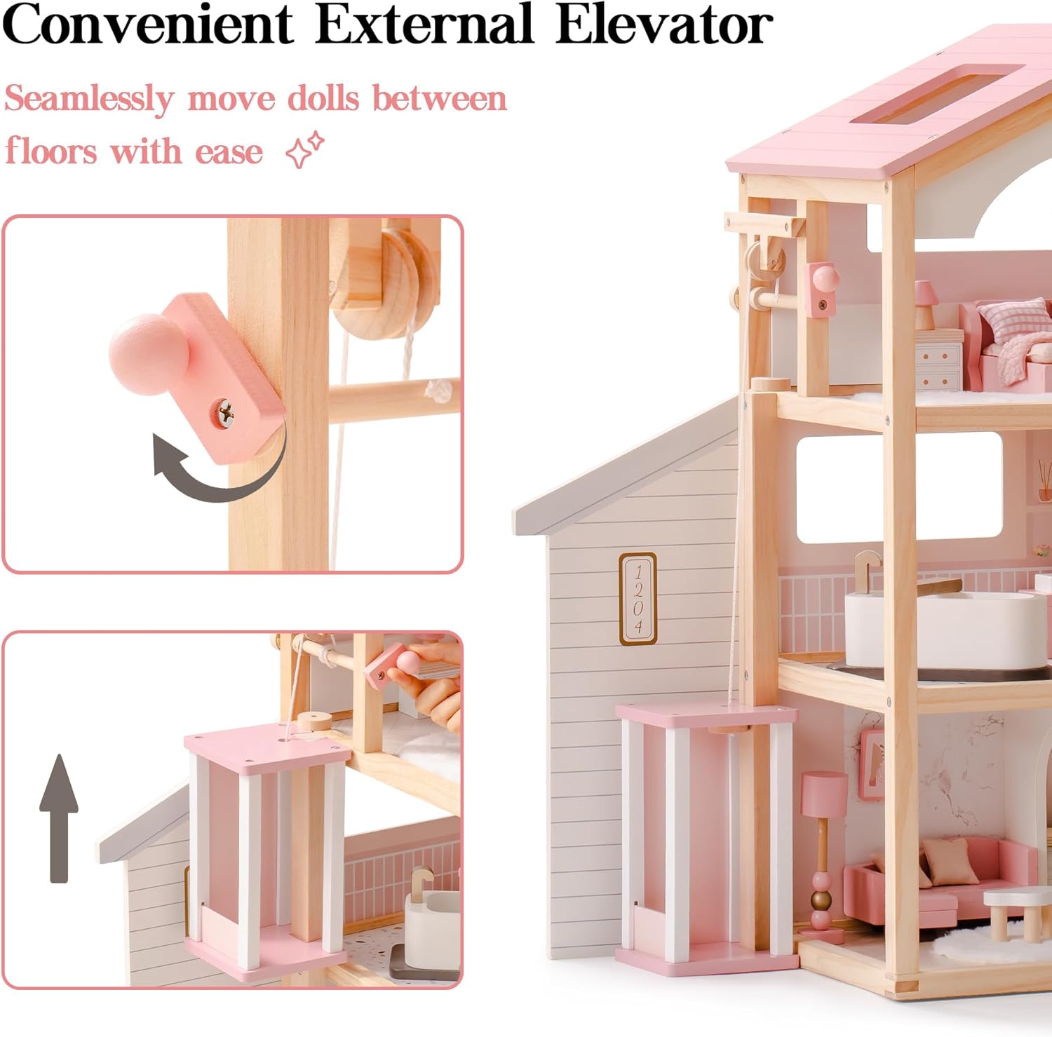ROBUD Wooden Doll House - Dreamy Pink