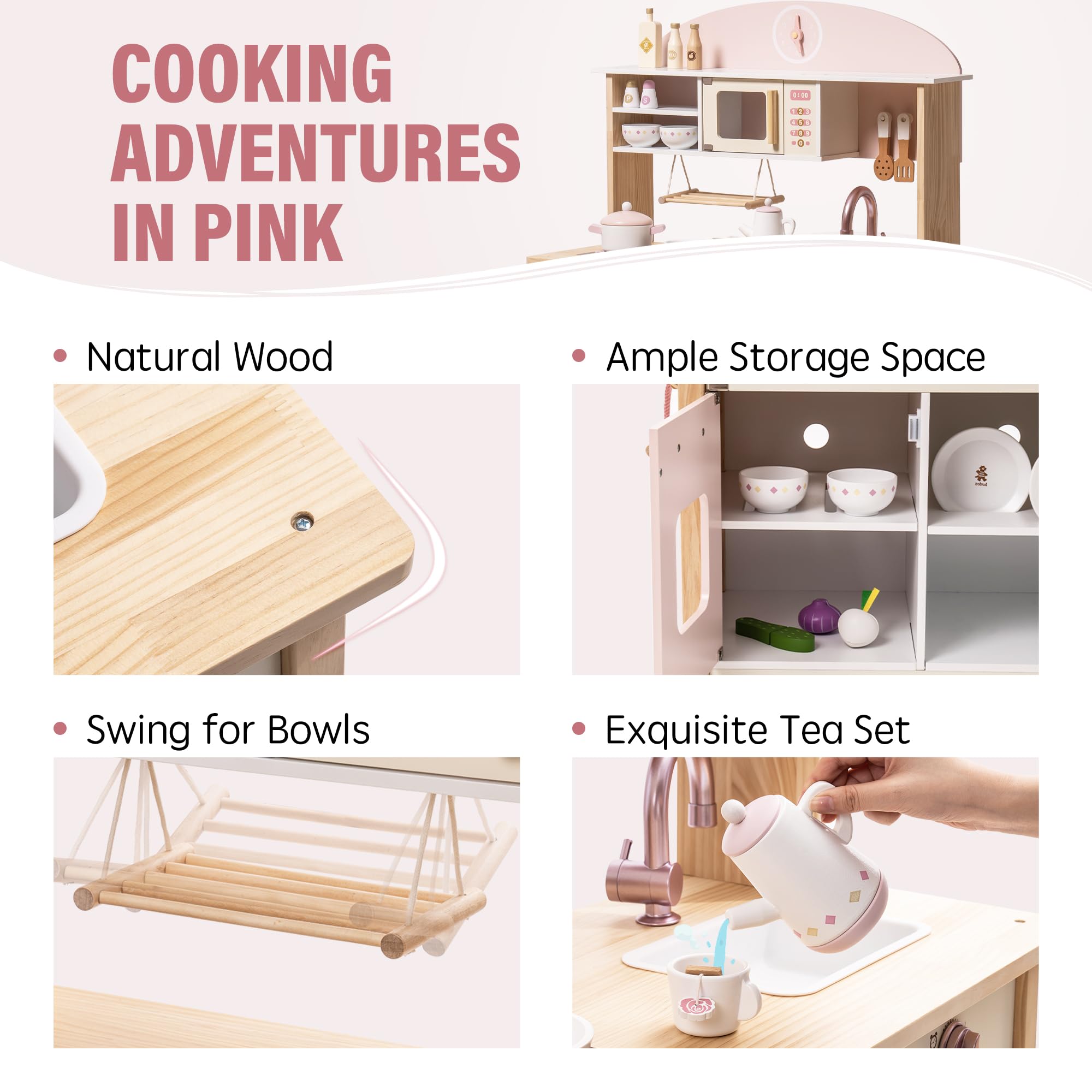 ROBUD Wooden Play Kitchen with Realistic Accessories