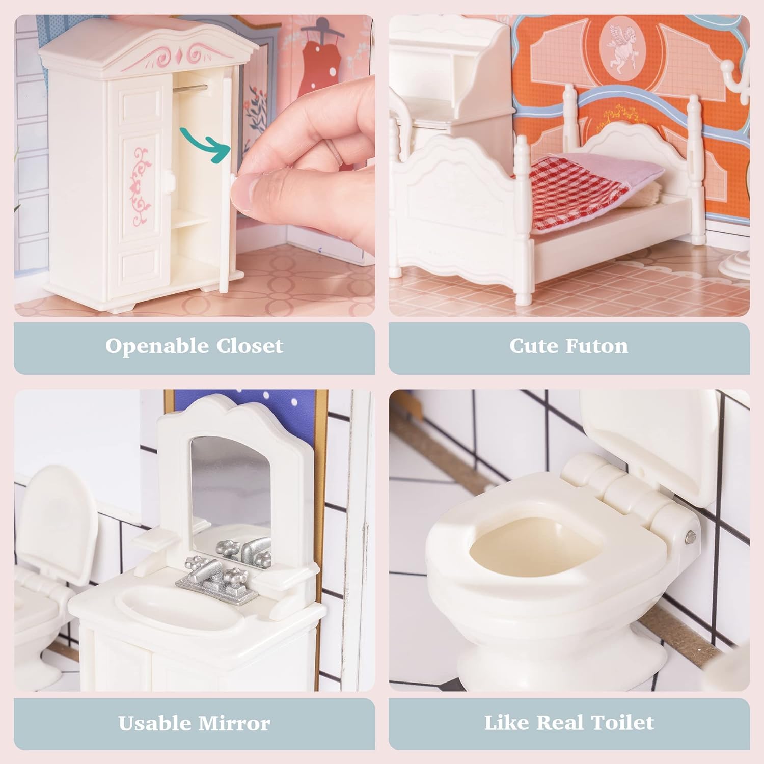 ROBUD Wooden Dollhouse for Kids Girls with Furniture