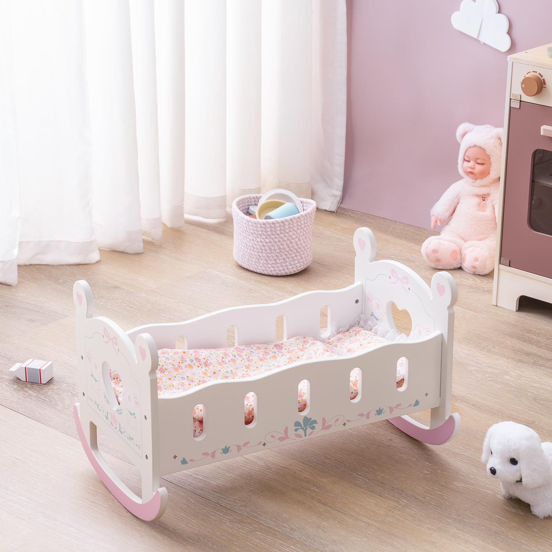 ROBUD Wooden Baby Doll Crib