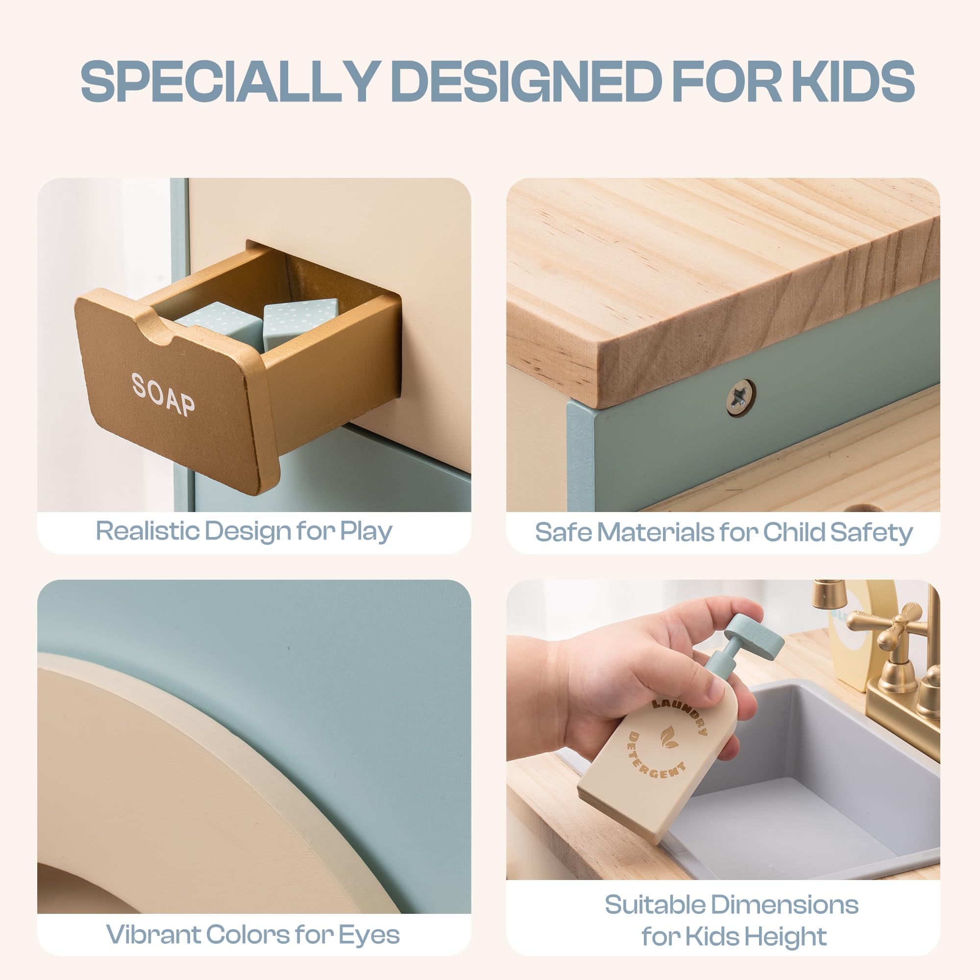 Robud Wooden Kids Kitchen PlaySet Seris - Green and Gold